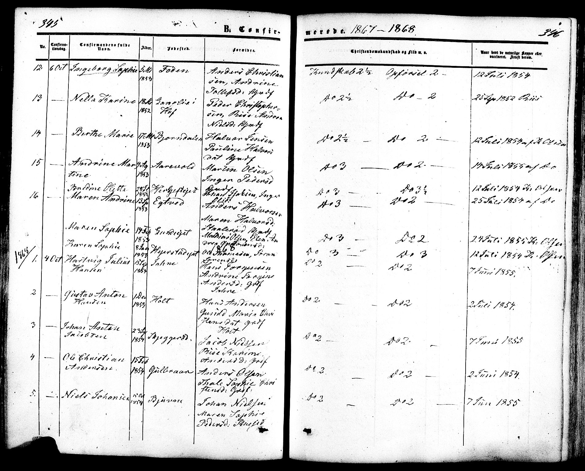 Ramnes kirkebøker, AV/SAKO-A-314/F/Fa/L0006: Parish register (official) no. I 6, 1862-1877, p. 345-346