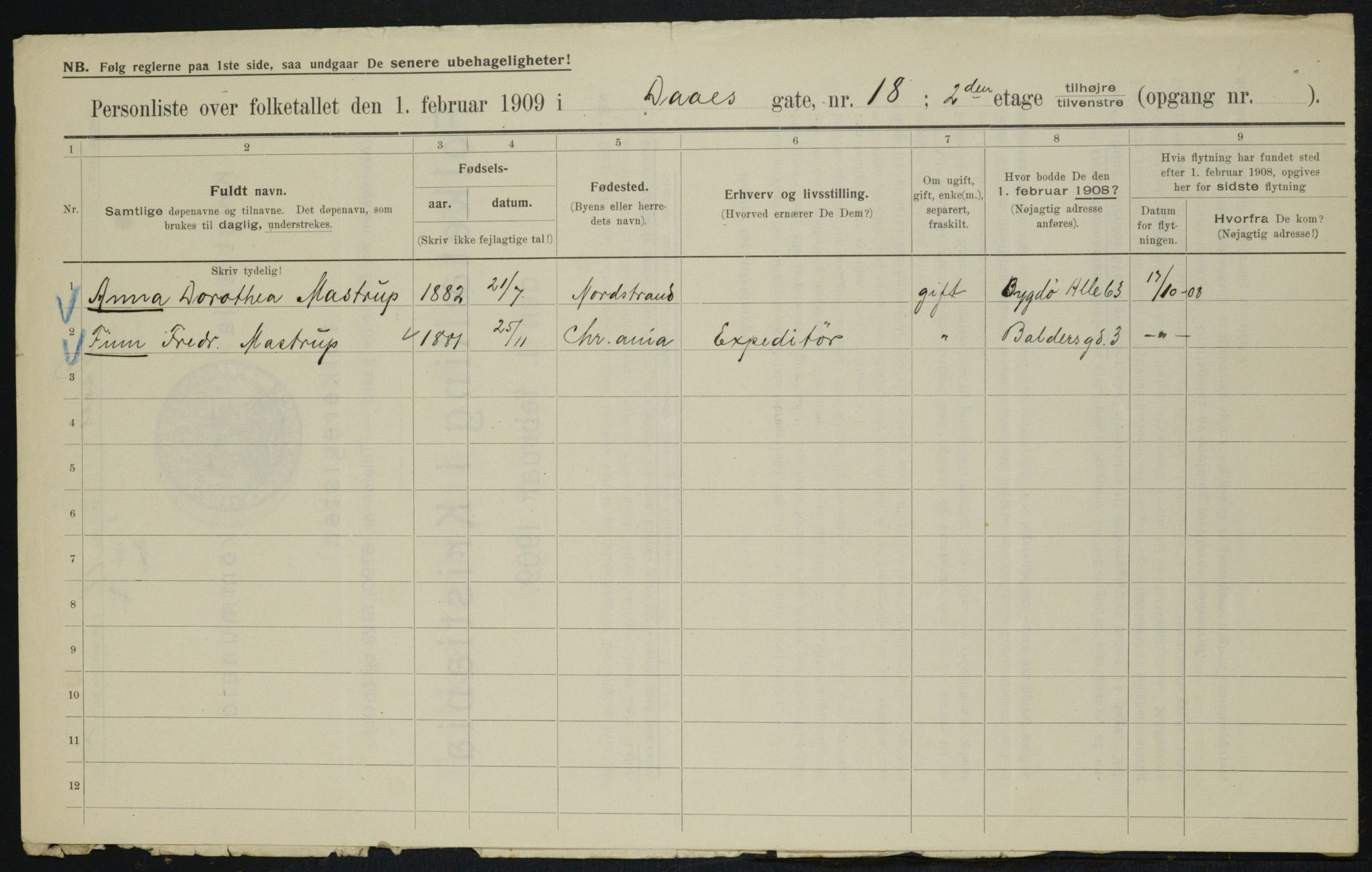 OBA, Municipal Census 1909 for Kristiania, 1909, p. 16444