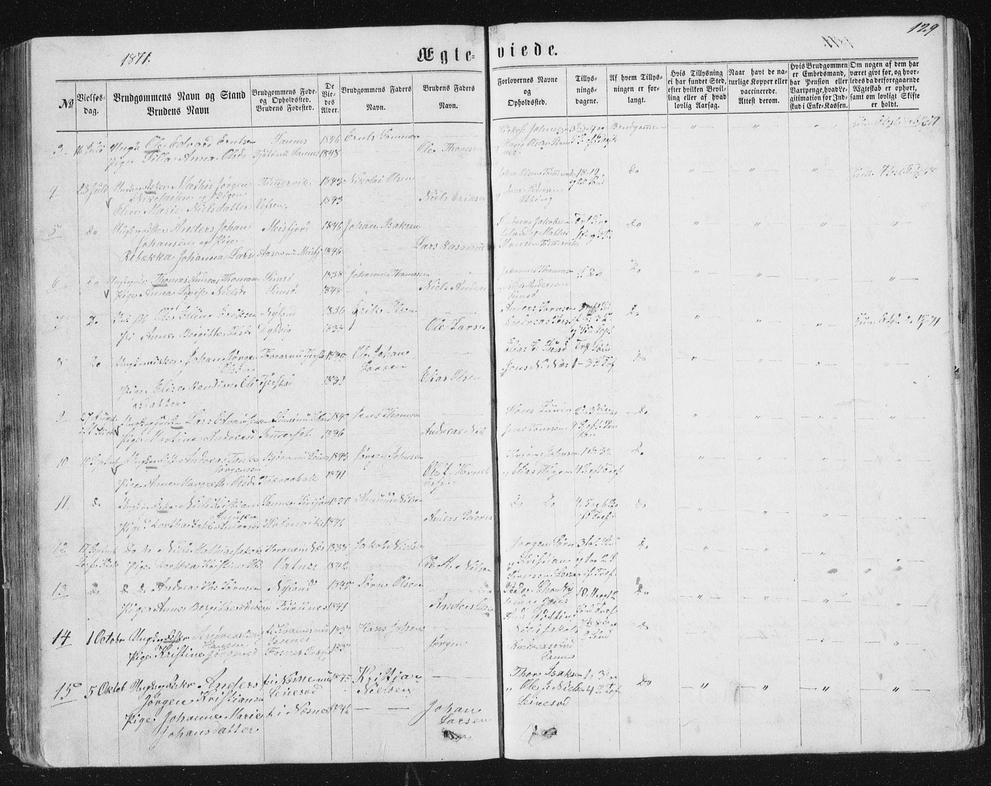 Ministerialprotokoller, klokkerbøker og fødselsregistre - Nordland, AV/SAT-A-1459/831/L0476: Parish register (copy) no. 831C03, 1866-1877, p. 129