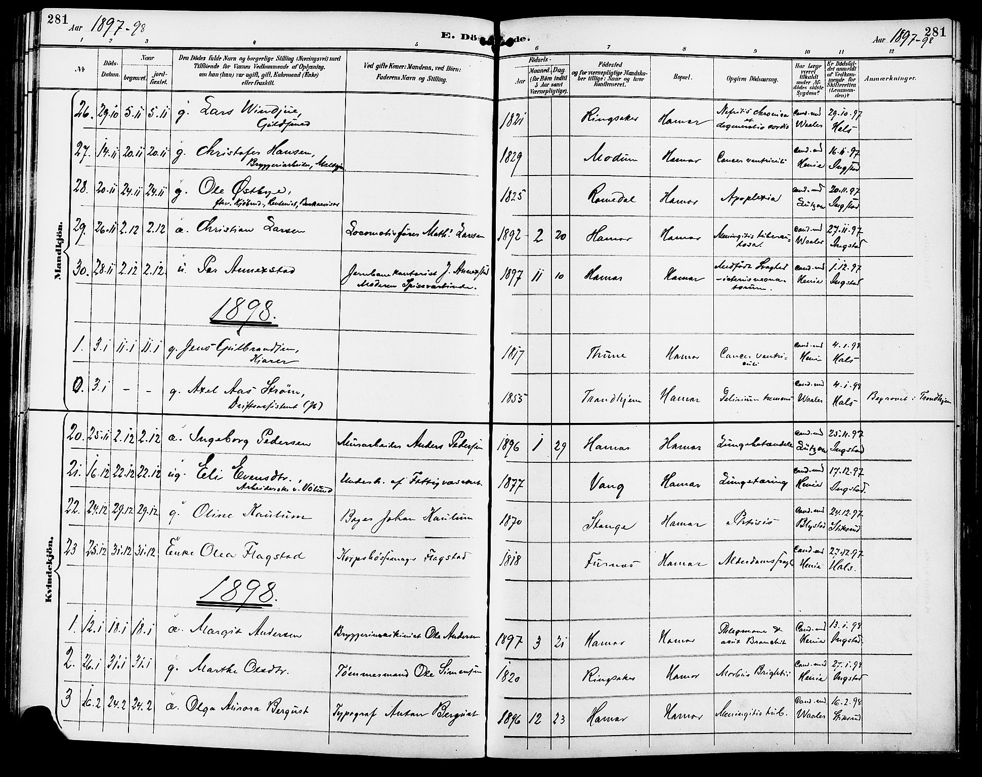 Vang prestekontor, Hedmark, SAH/PREST-008/H/Ha/Haa/L0017: Parish register (official) no. 17, 1890-1899, p. 281