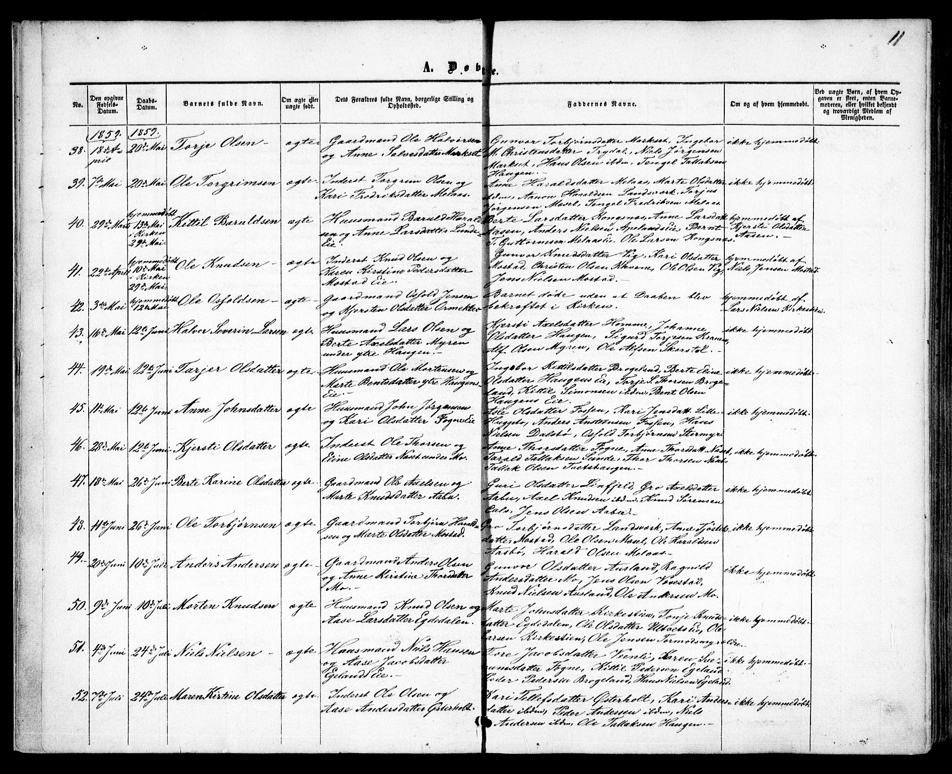 Gjerstad sokneprestkontor, AV/SAK-1111-0014/F/Fa/Faa/L0007: Parish register (official) no. A 7, 1858-1875, p. 11