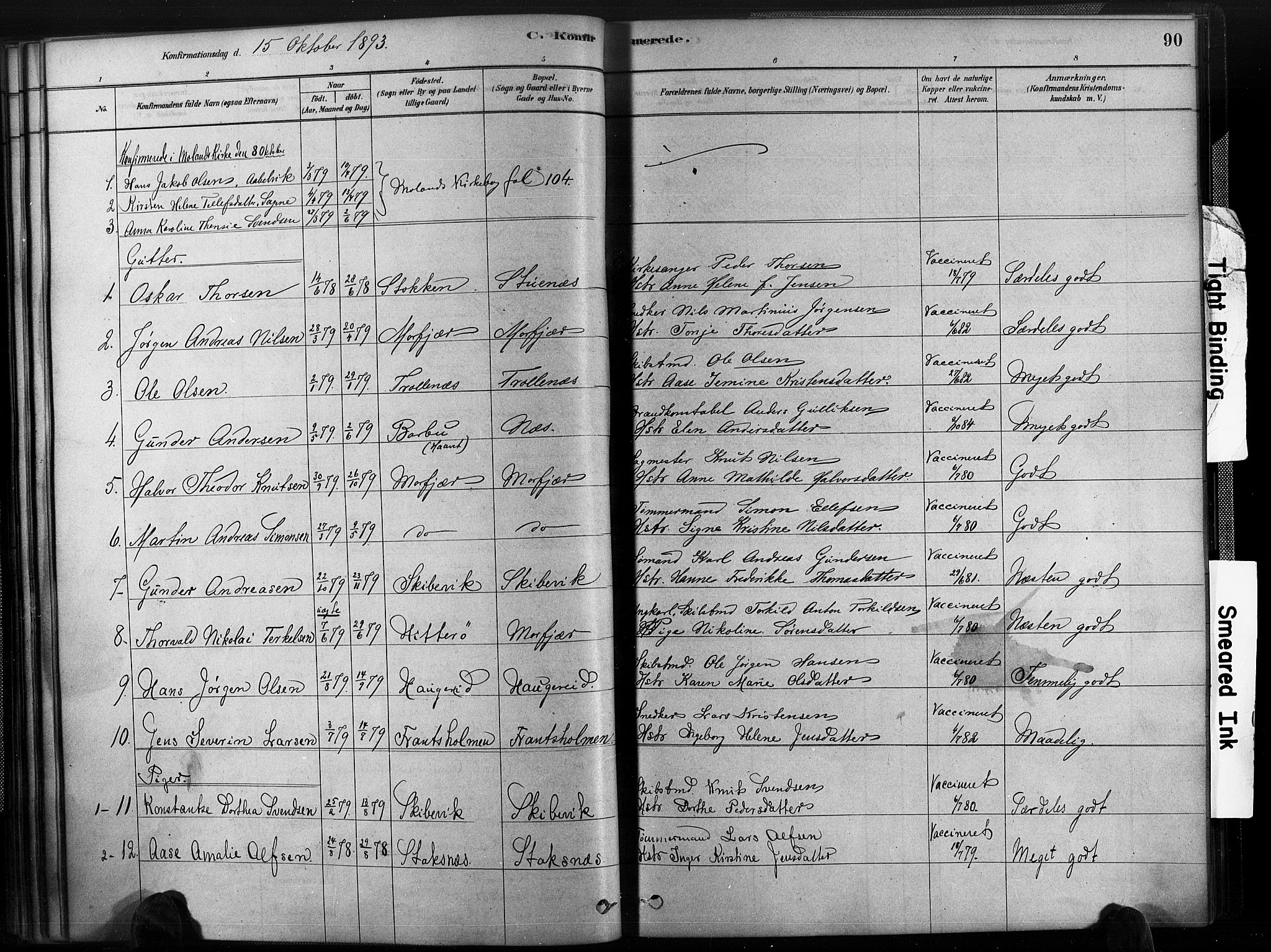 Austre Moland sokneprestkontor, AV/SAK-1111-0001/F/Fa/Fab/L0001: Parish register (official) no. A 1, 1878-1898, p. 90