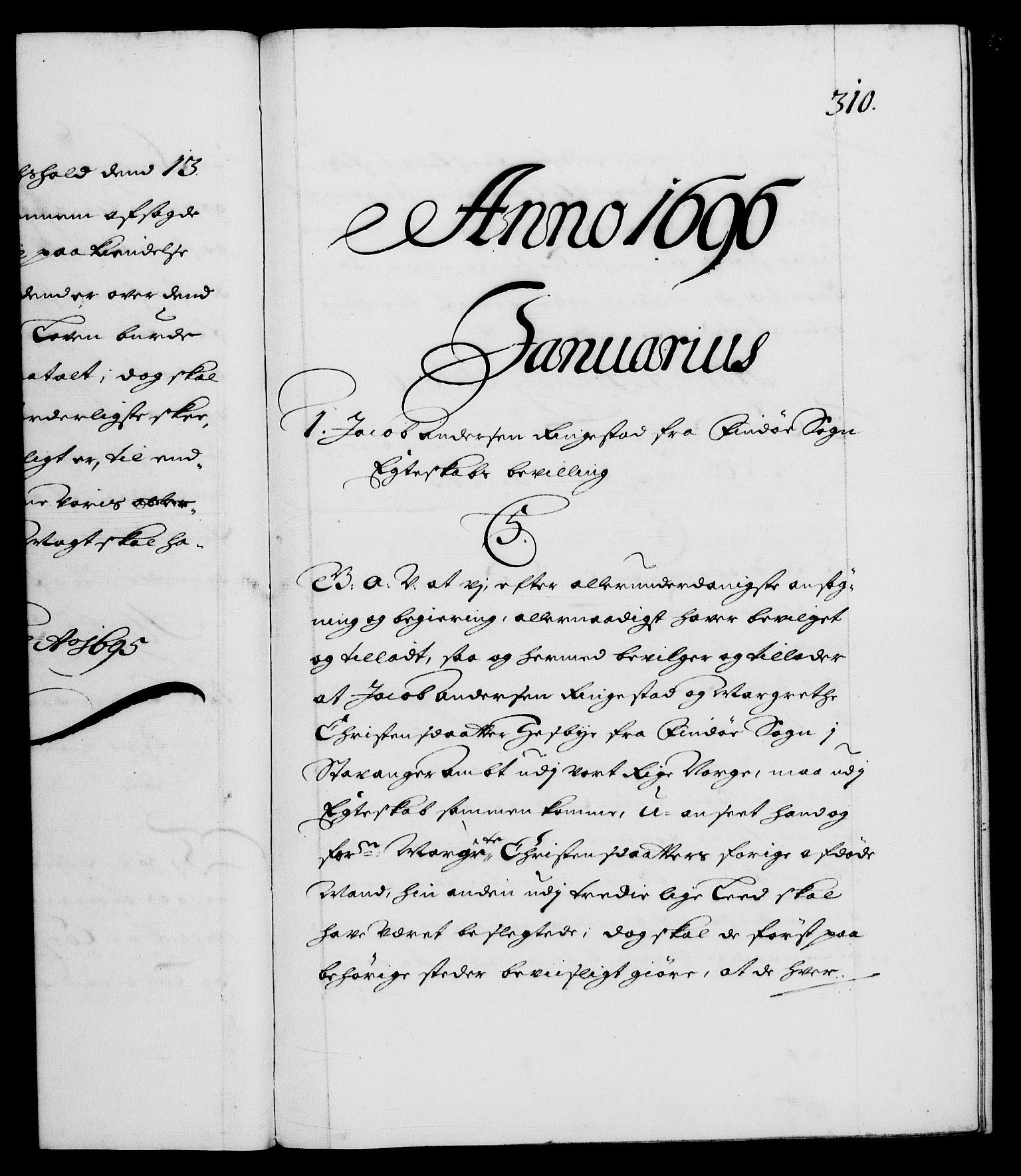 Danske Kanselli 1572-1799, RA/EA-3023/F/Fc/Fca/Fcaa/L0016: Norske registre (mikrofilm), 1692-1697, p. 310a