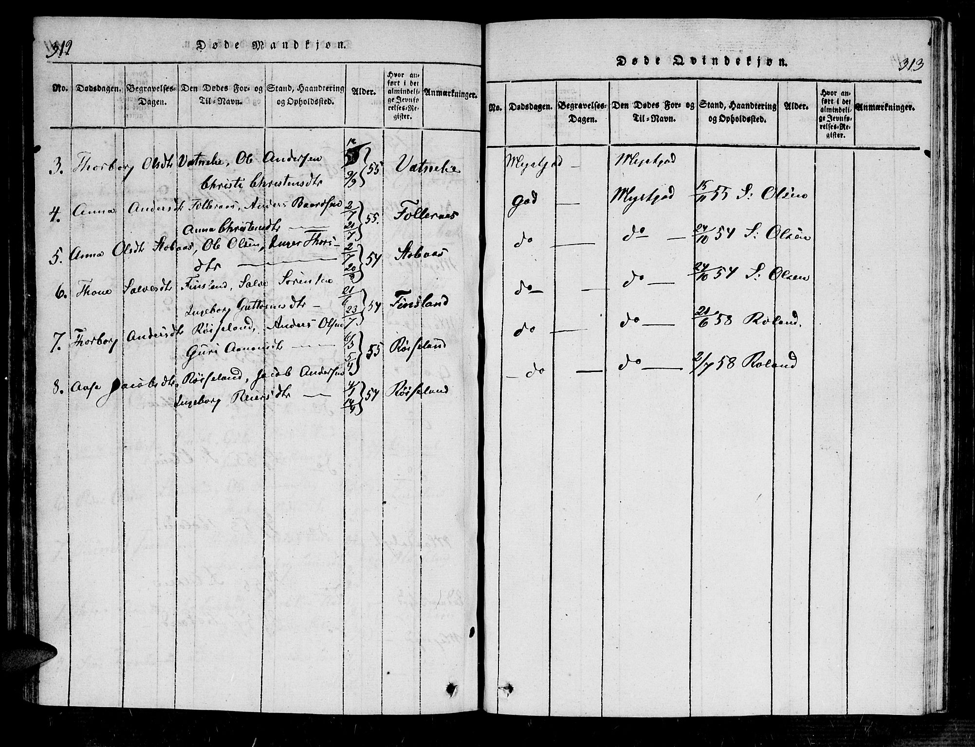 Bjelland sokneprestkontor, AV/SAK-1111-0005/F/Fa/Fab/L0002: Parish register (official) no. A 2, 1816-1869, p. 312-313