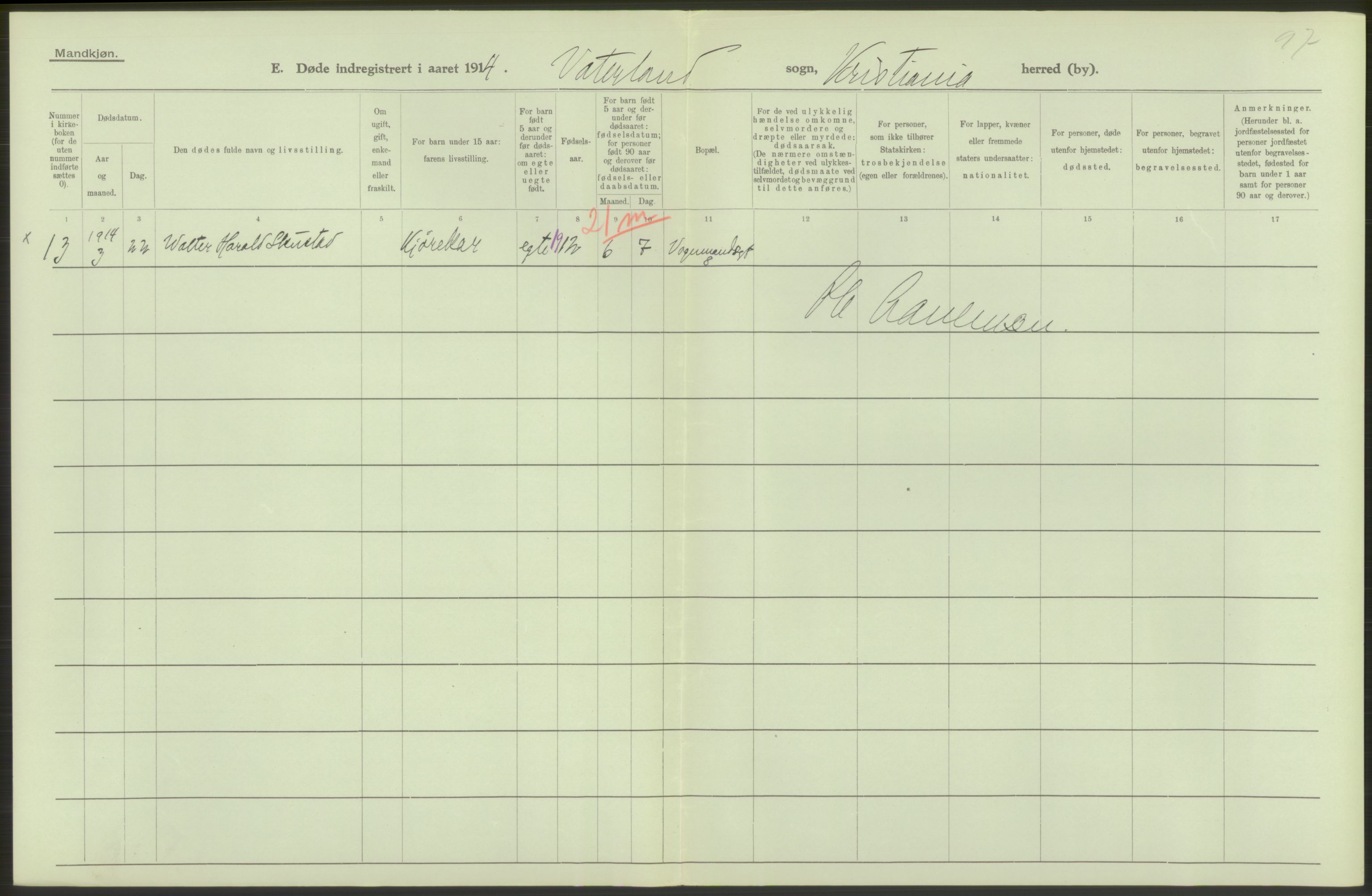 Statistisk sentralbyrå, Sosiodemografiske emner, Befolkning, AV/RA-S-2228/D/Df/Dfb/Dfbd/L0008: Kristiania: Døde, 1914, p. 222