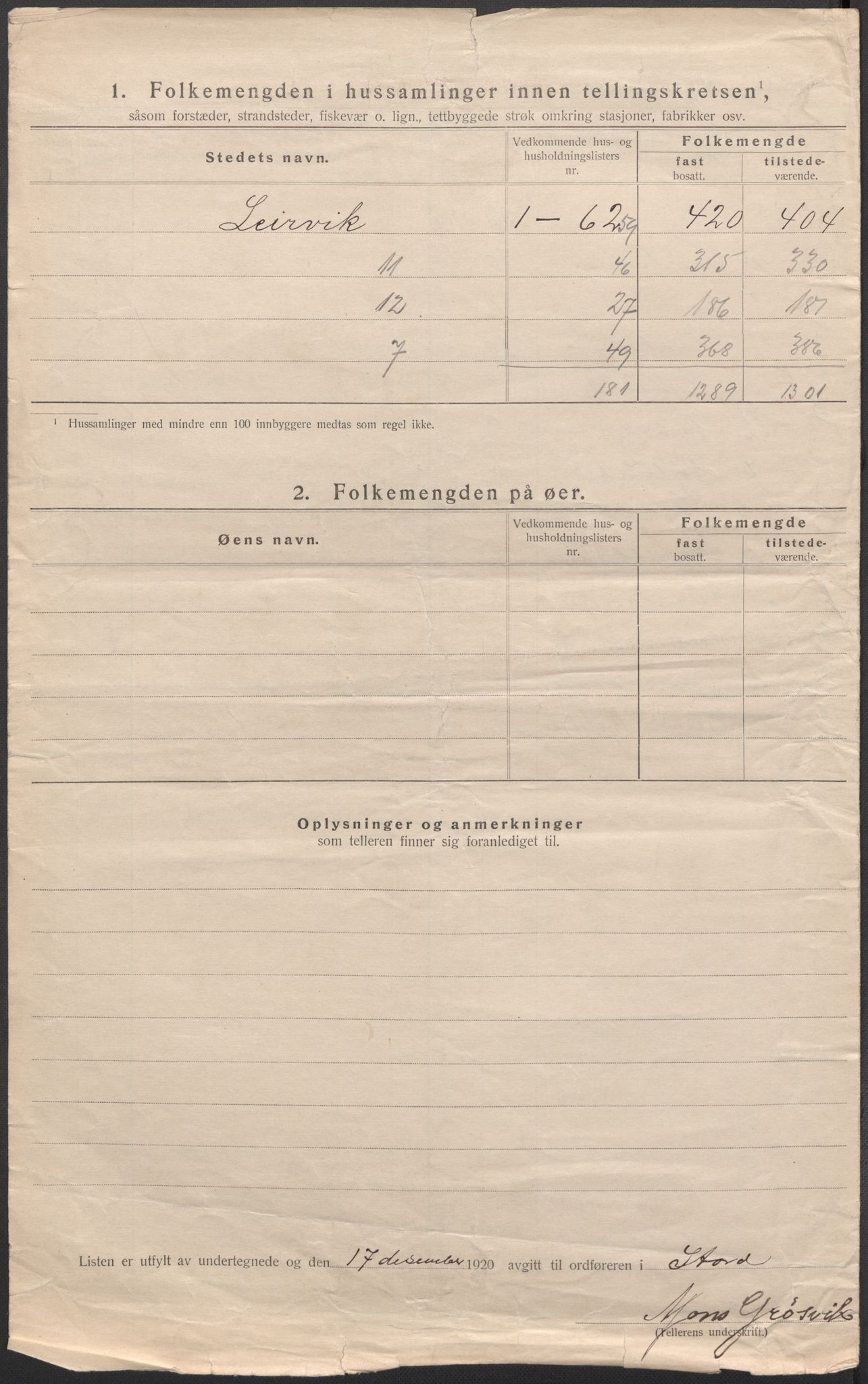 SAB, 1920 census for Stord, 1920, p. 34