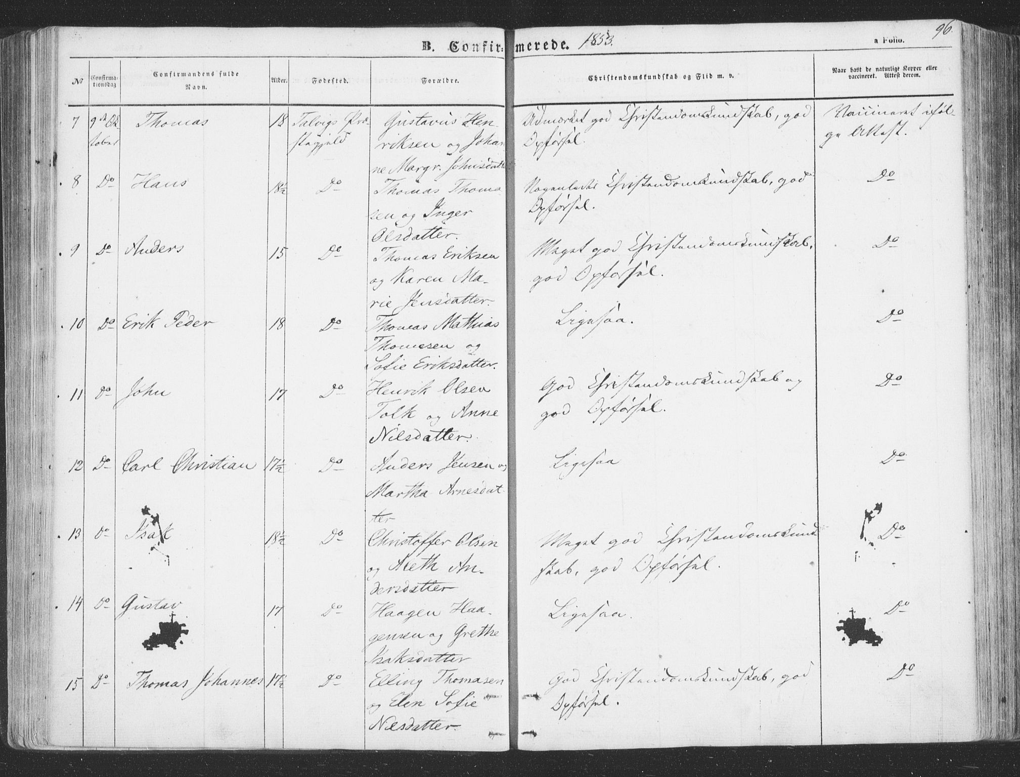 Talvik sokneprestkontor, AV/SATØ-S-1337/H/Ha/L0010kirke: Parish register (official) no. 10, 1852-1864, p. 96