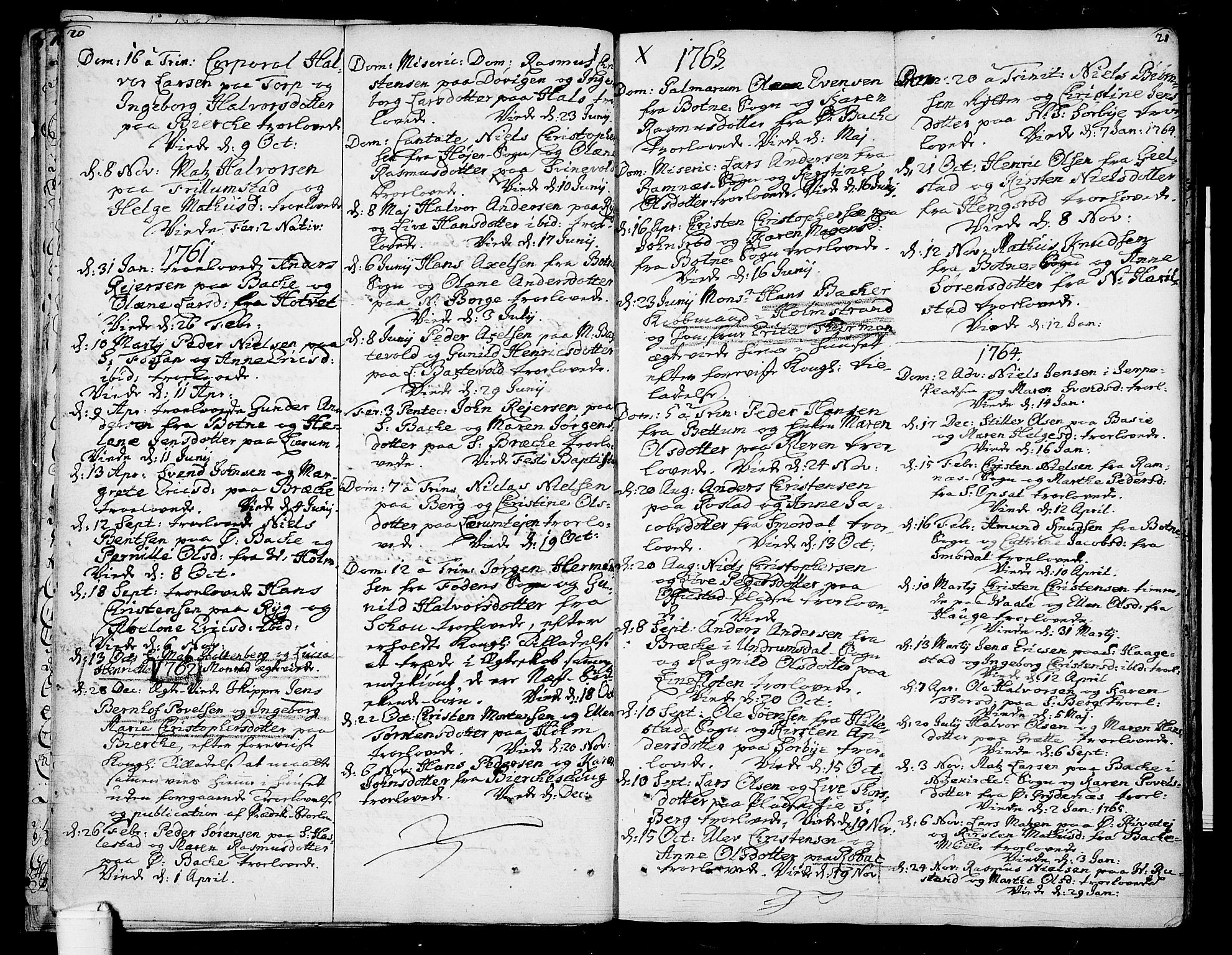 Våle kirkebøker, SAKO/A-334/F/Fa/L0003: Parish register (official) no. I 3, 1732-1773, p. 20-21