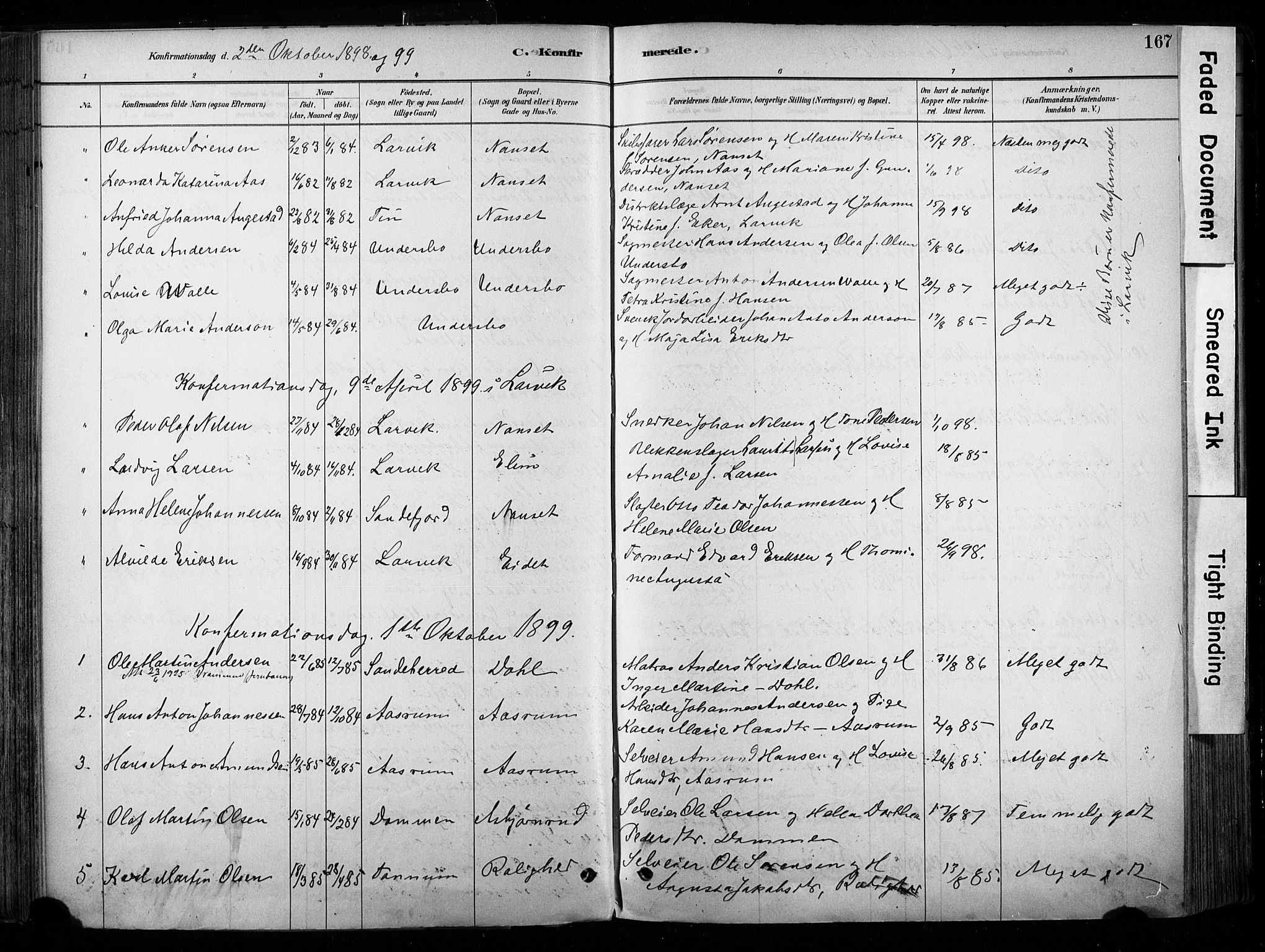 Hedrum kirkebøker, SAKO/A-344/F/Fa/L0009: Parish register (official) no. I 9, 1881-1903, p. 167