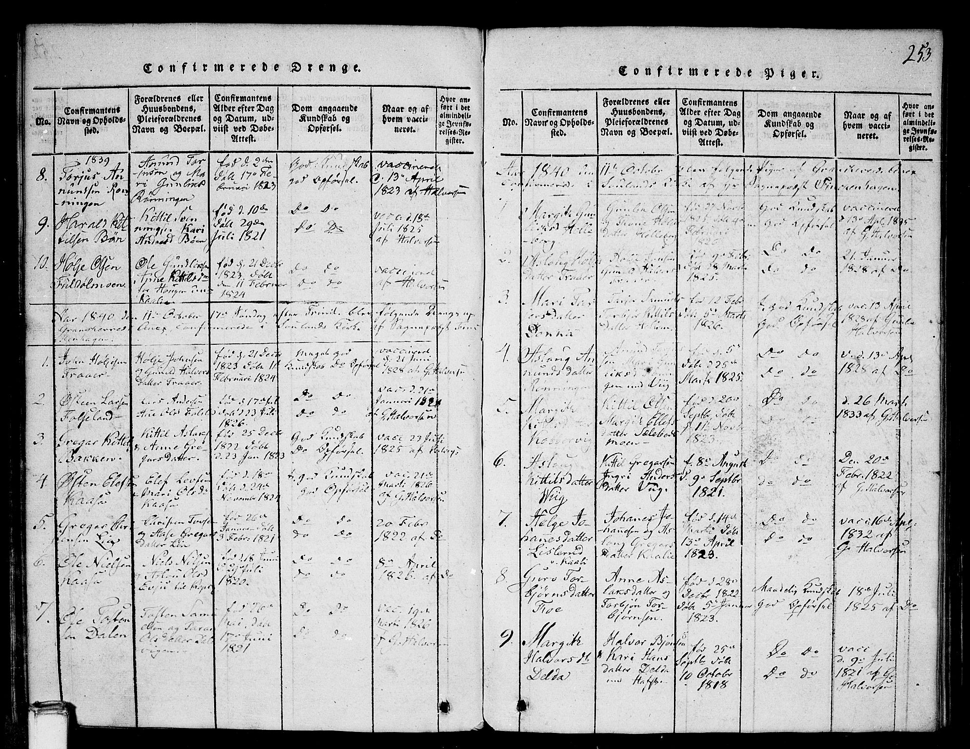 Gransherad kirkebøker, SAKO/A-267/G/Ga/L0001: Parish register (copy) no. I 1, 1815-1842, p. 253