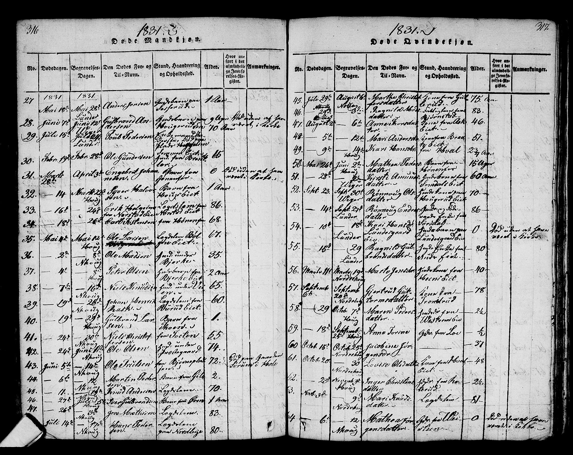 Norderhov kirkebøker, SAKO/A-237/G/Ga/L0002: Parish register (copy) no. I 2, 1814-1867, p. 316-317