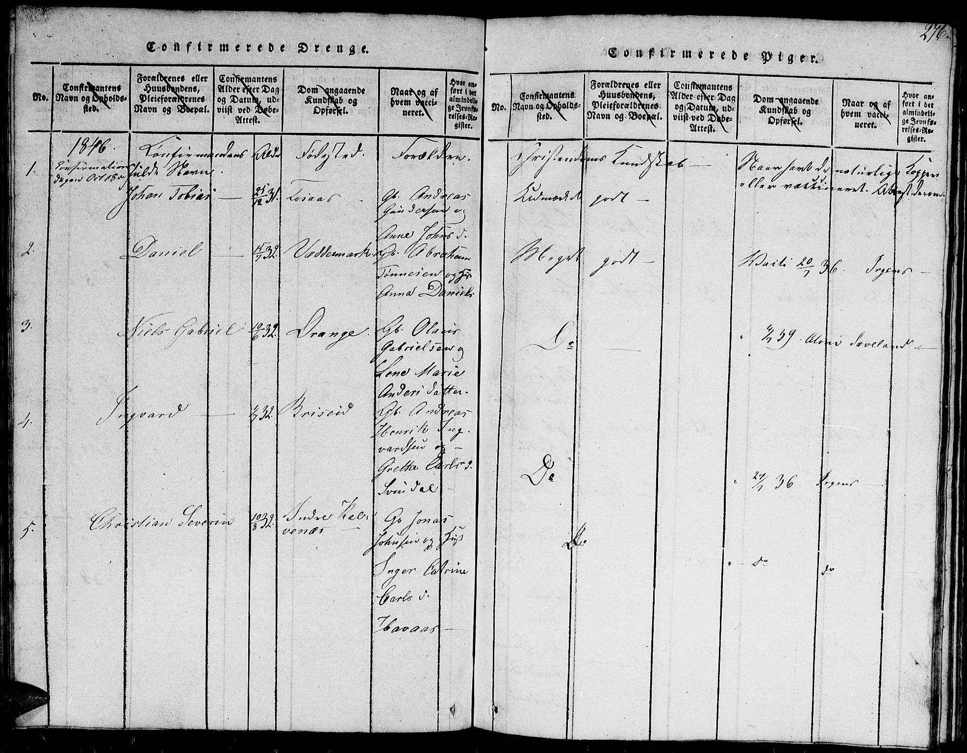 Herad sokneprestkontor, AV/SAK-1111-0018/F/Fb/Fba/L0001: Parish register (copy) no. B 1, 1815-1852, p. 276