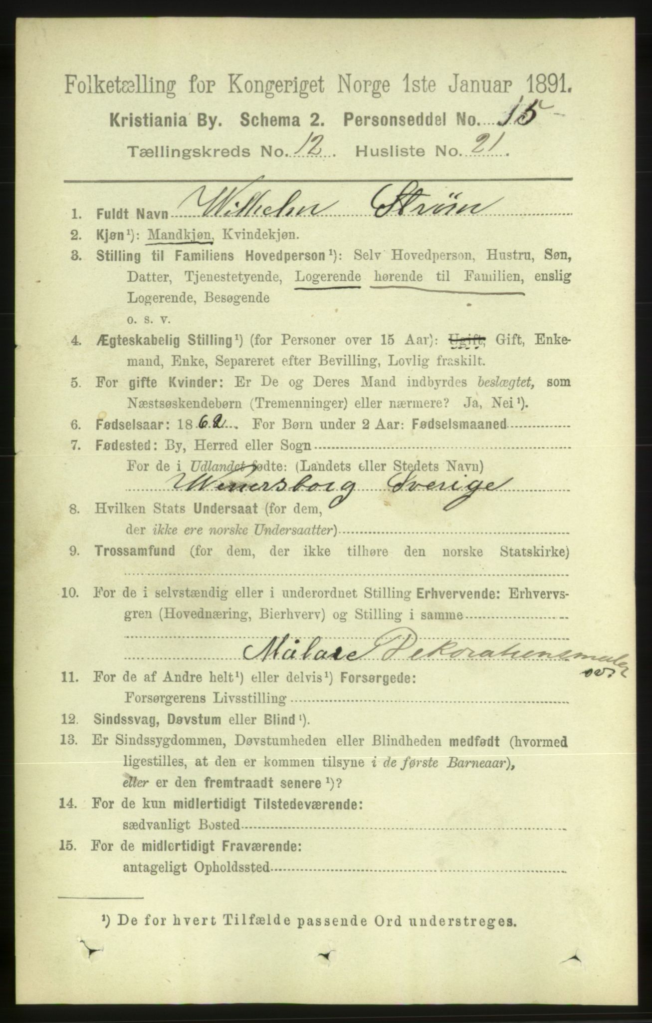 RA, 1891 census for 0301 Kristiania, 1891, p. 5813
