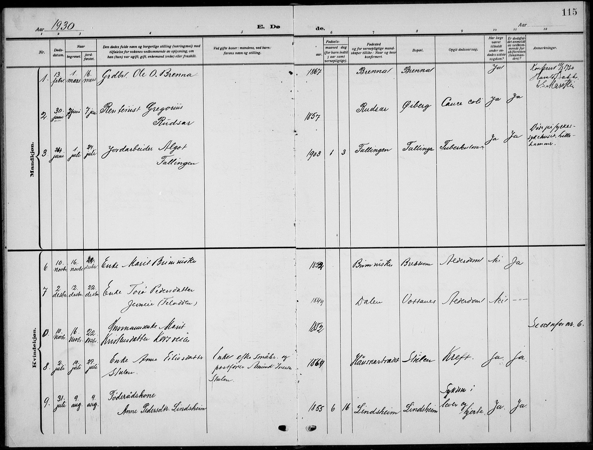 Skjåk prestekontor, SAH/PREST-072/H/Ha/Hab/L0005: Parish register (copy) no. 5, 1922-1936, p. 115