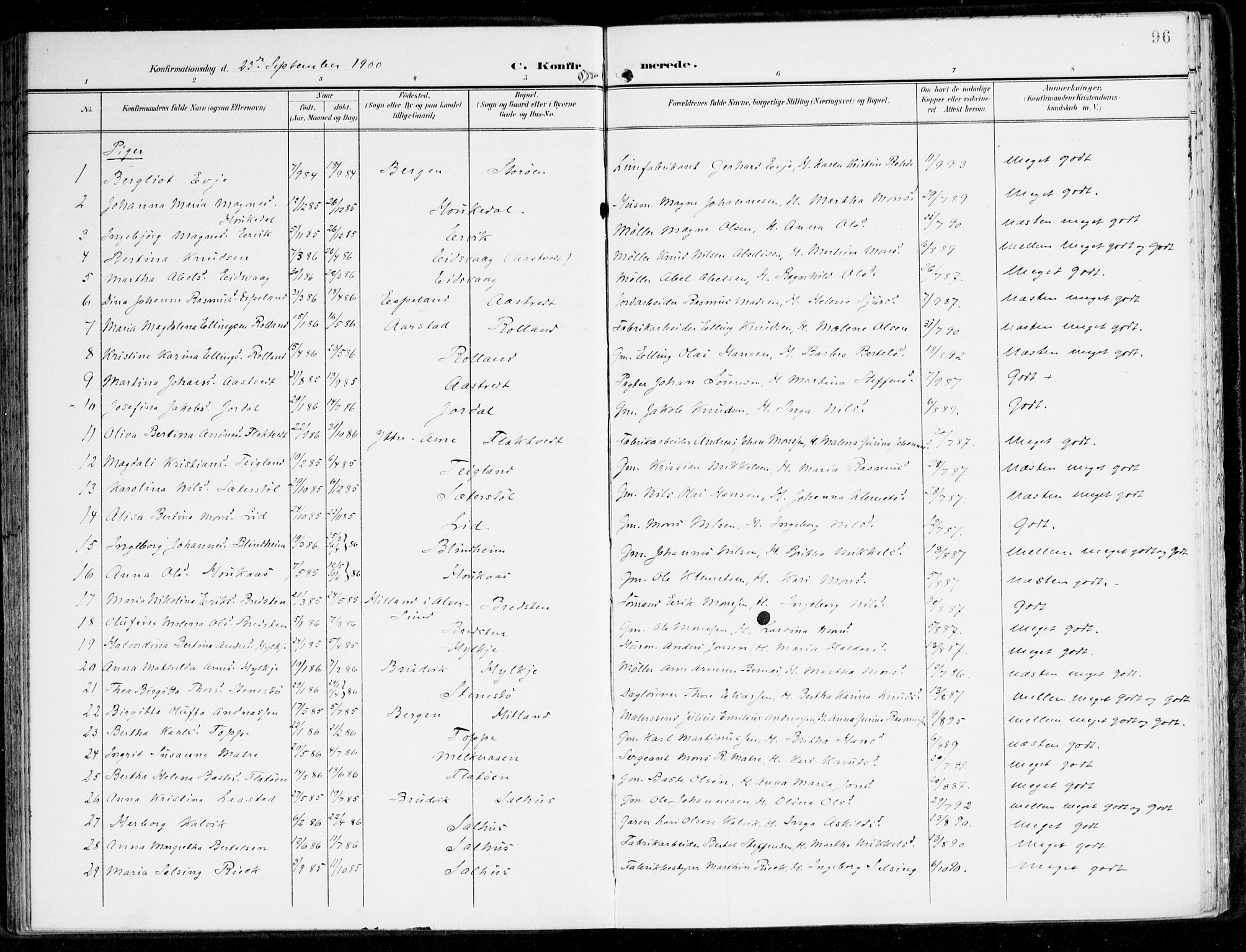 Hamre sokneprestembete, AV/SAB-A-75501/H/Ha/Haa/Haad/L0002: Parish register (official) no. D 2, 1899-1916, p. 96