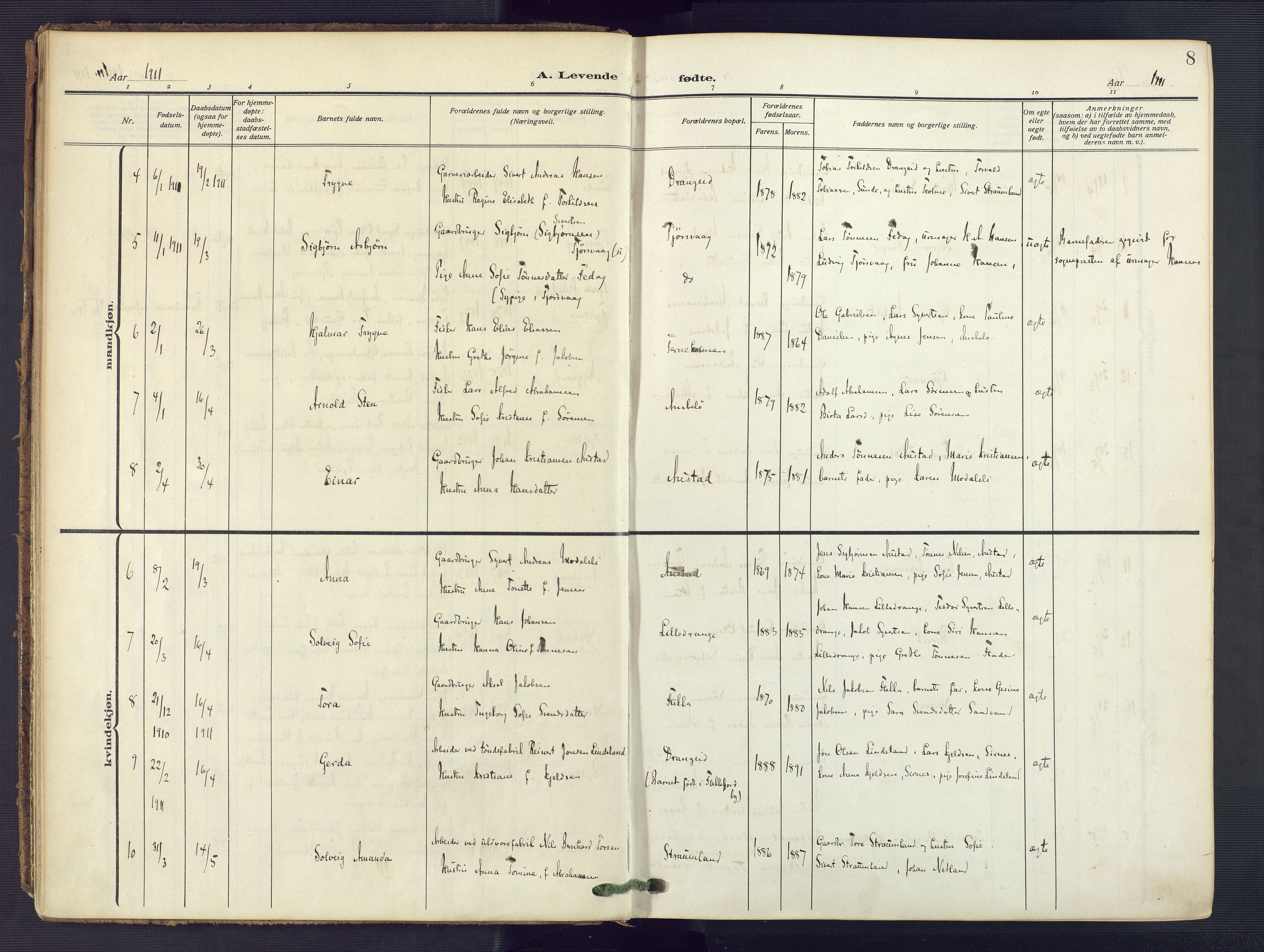 Flekkefjord sokneprestkontor, AV/SAK-1111-0012/F/Fa/Fac/L0010: Parish register (official) no. A 10, 1910-1927, p. 8