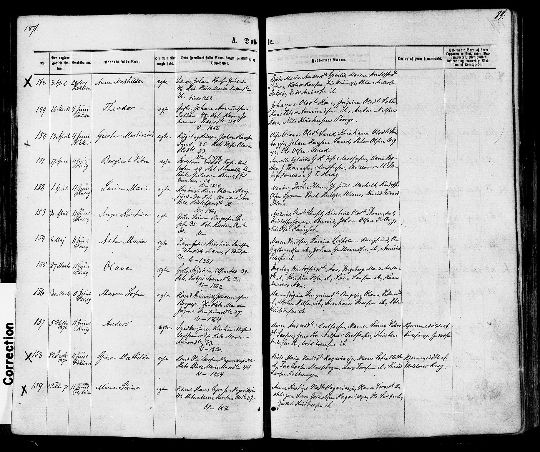 Eiker kirkebøker, AV/SAKO-A-4/F/Fa/L0017: Parish register (official) no. I 17, 1869-1877, p. 84