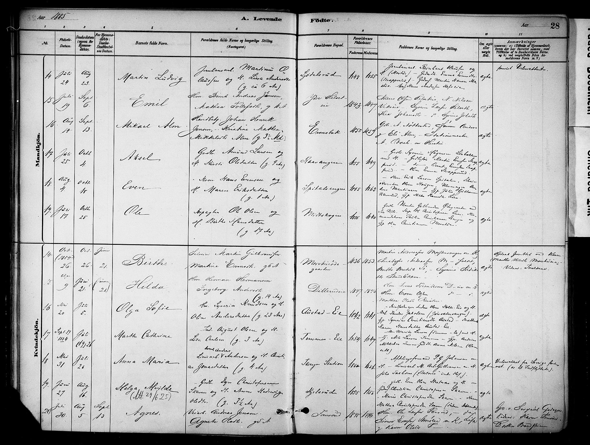 Stange prestekontor, AV/SAH-PREST-002/K/L0018: Parish register (official) no. 18, 1880-1896, p. 28