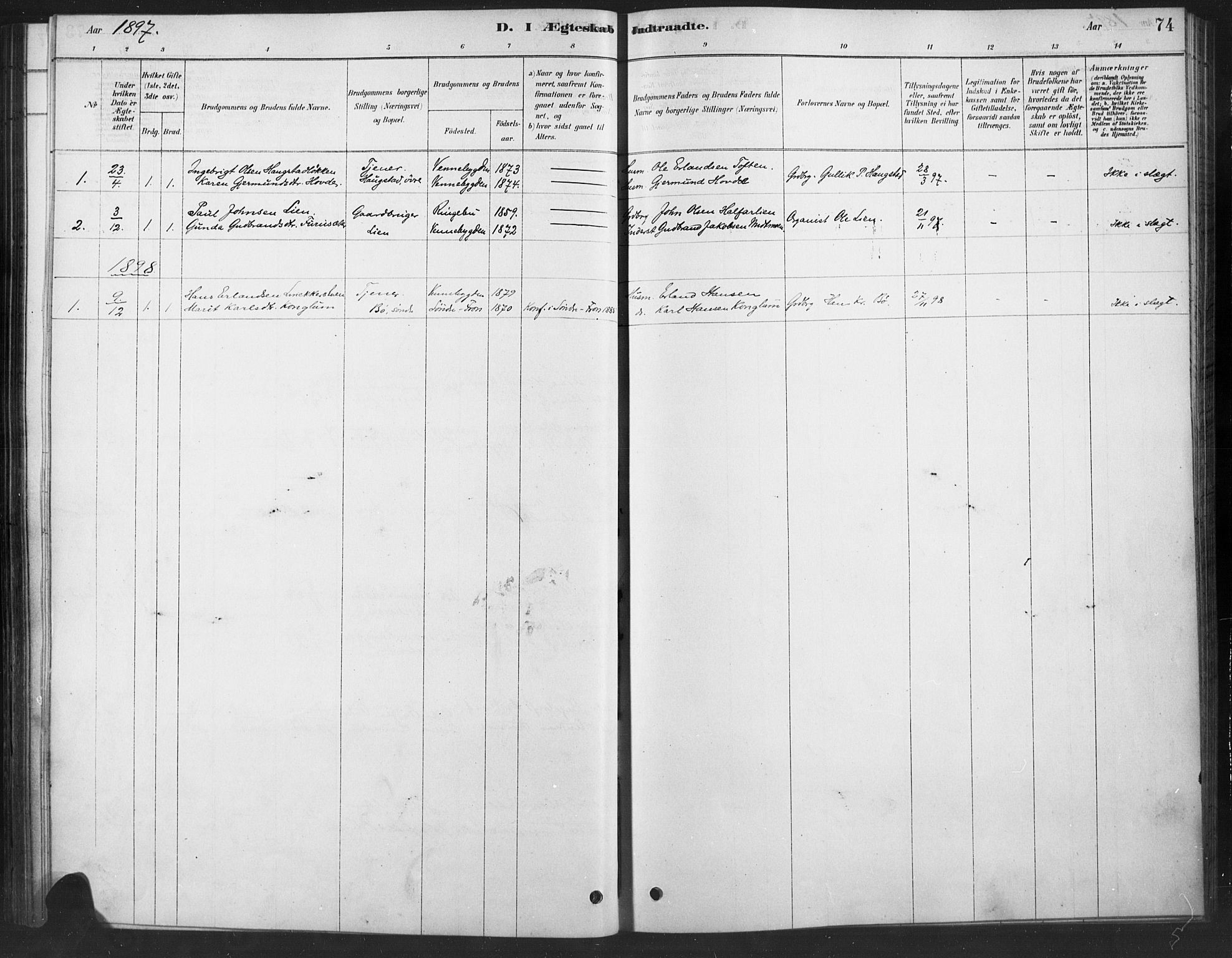 Ringebu prestekontor, SAH/PREST-082/H/Ha/Haa/L0010: Parish register (official) no. 10, 1878-1898, p. 74