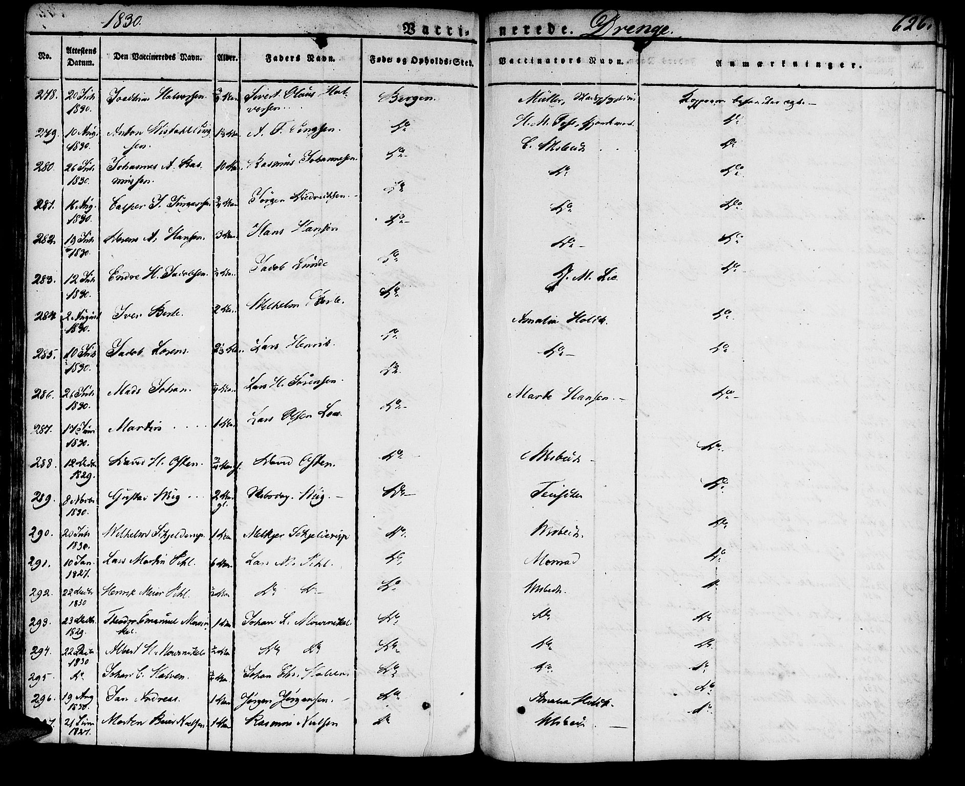 Domkirken sokneprestembete, SAB/A-74801/H/Haa/L0012: Parish register (official) no. A 12, 1821-1840, p. 626