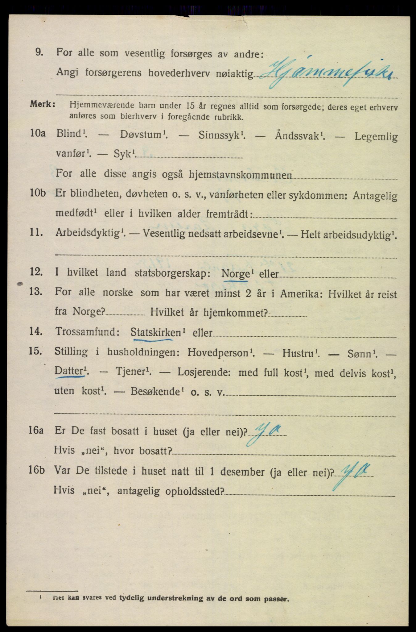 SAK, 1920 census for Oddernes, 1920, p. 3884