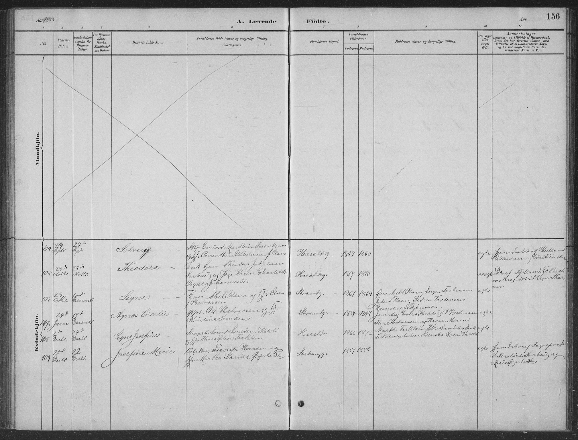 Haugesund sokneprestkontor, AV/SAST-A -101863/H/Ha/Hab/L0002: Parish register (copy) no. B 2, 1881-1894, p. 156