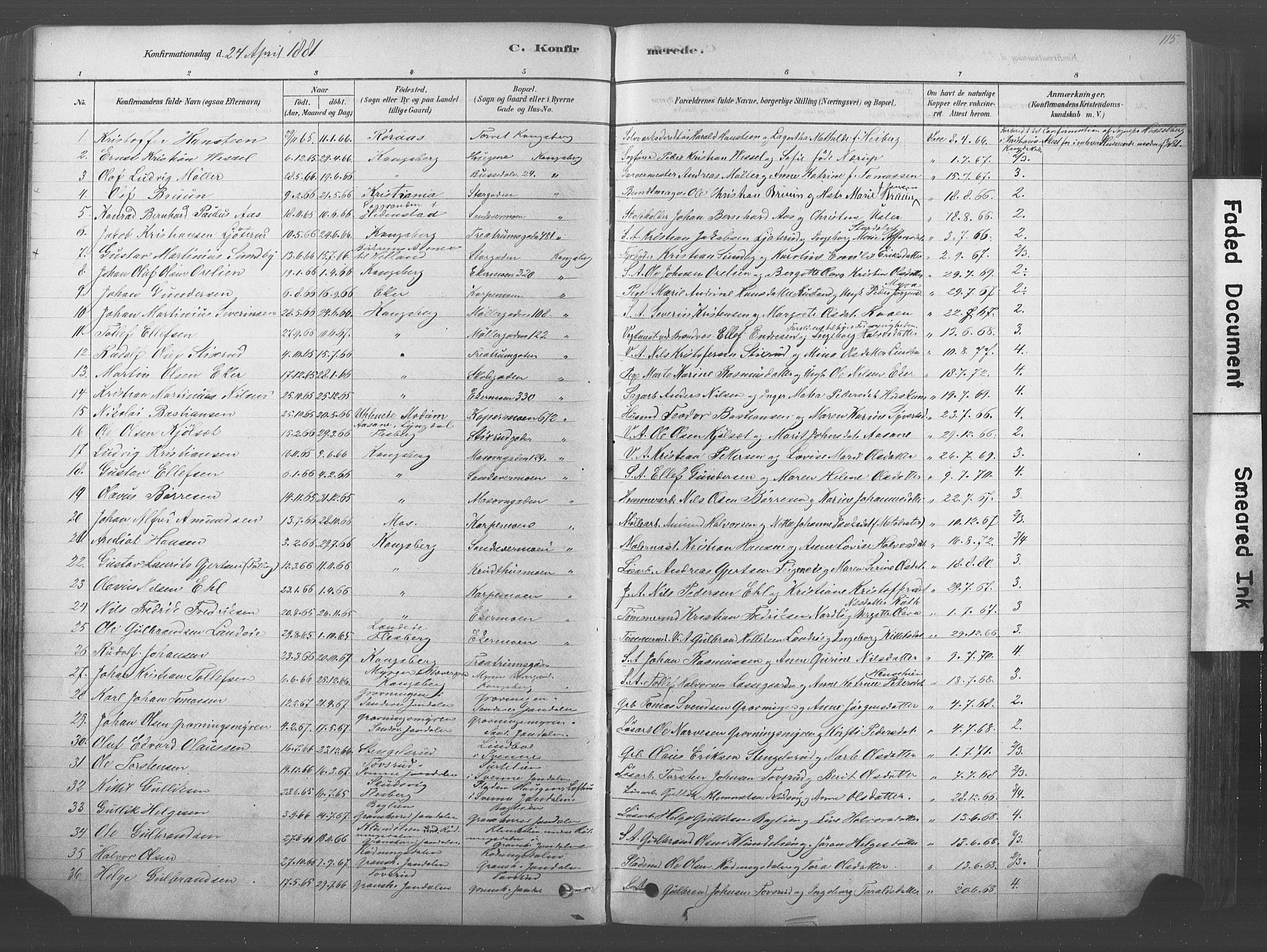 Kongsberg kirkebøker, SAKO/A-22/F/Fb/L0001: Parish register (official) no. II 1, 1878-1886, p. 115