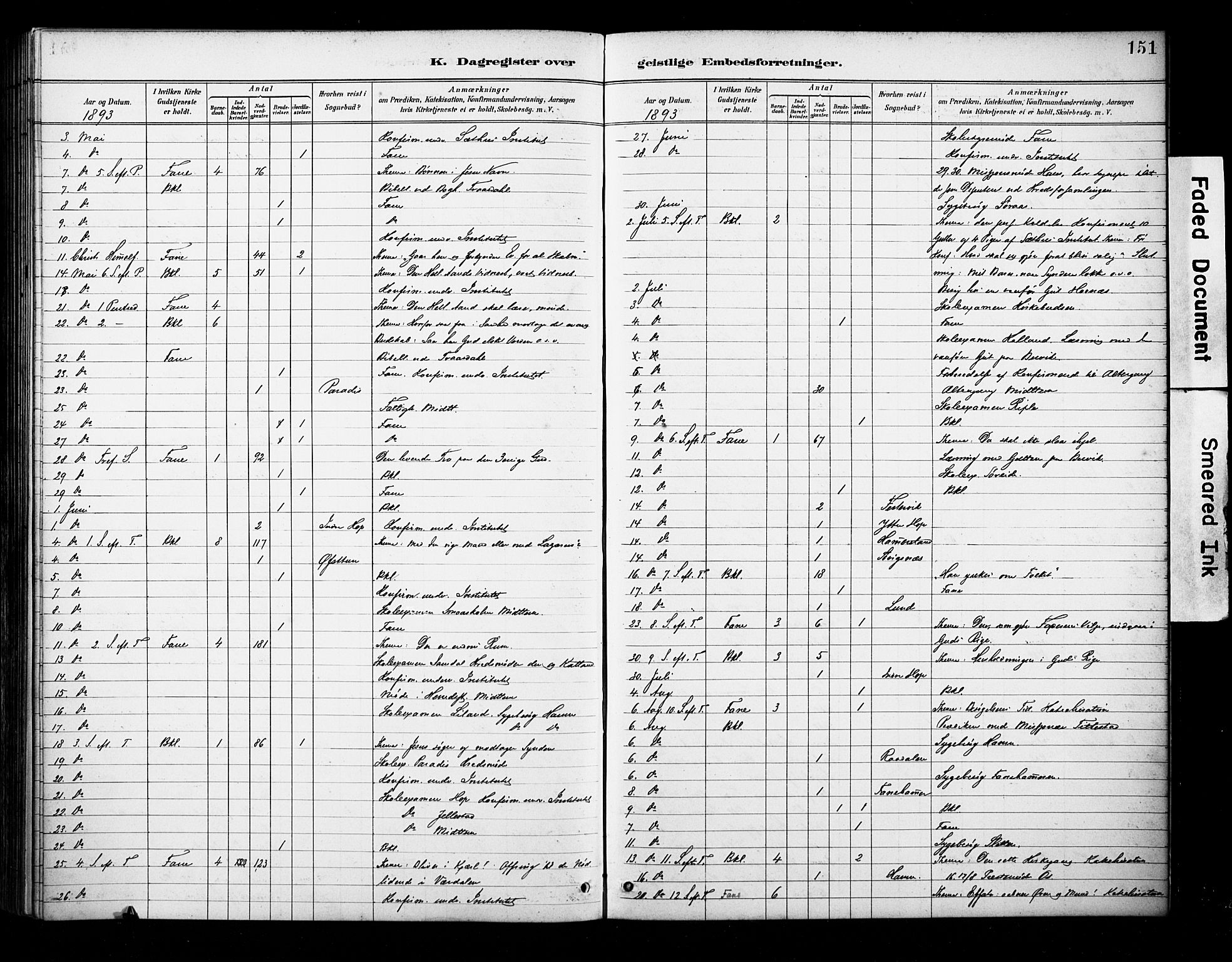 Fana Sokneprestembete, SAB/A-75101/H/Haa/Haab/L0002: Parish register (official) no. B 2, 1890-1897, p. 151