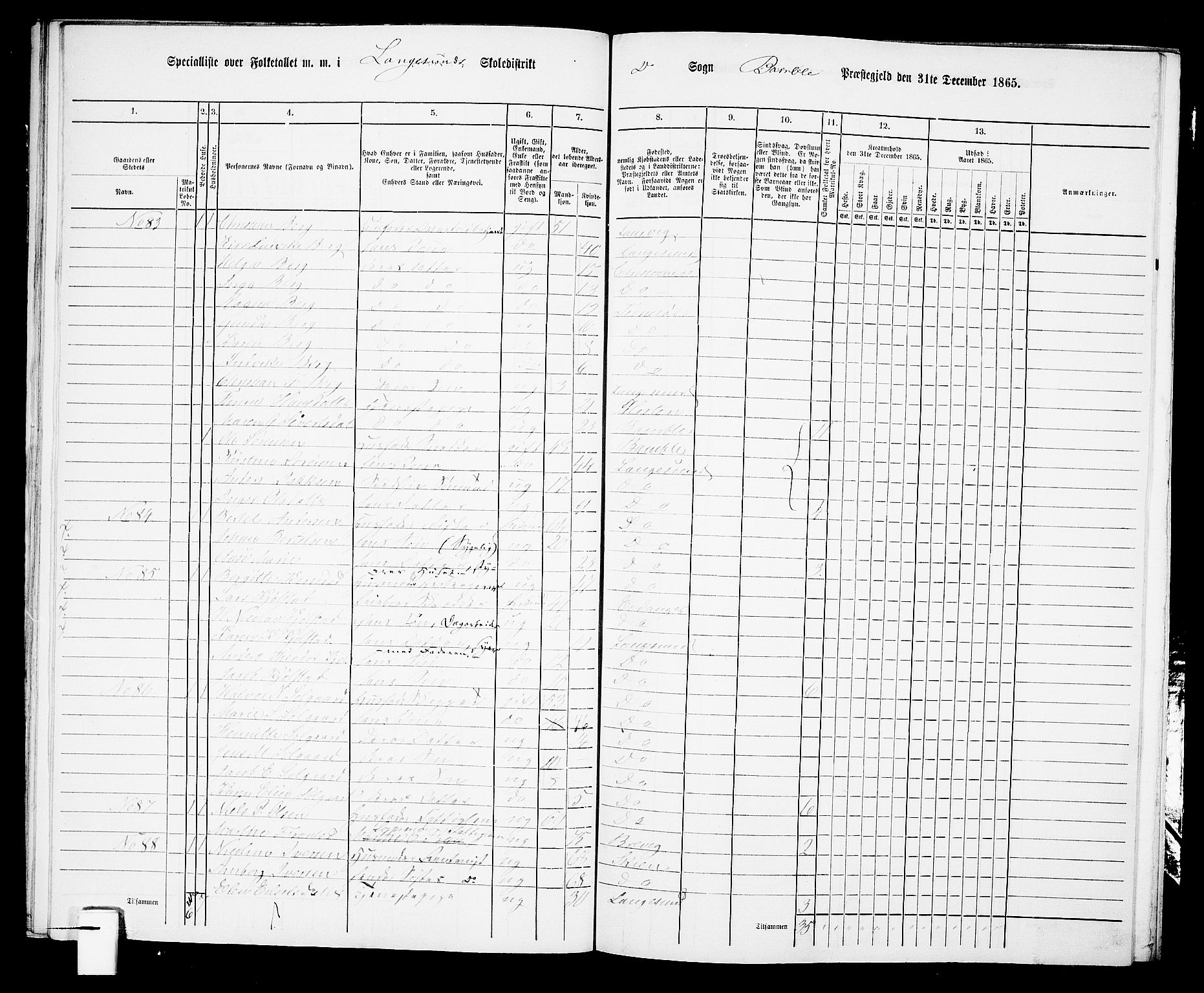 RA, 1865 census for Bamble, 1865, p. 208