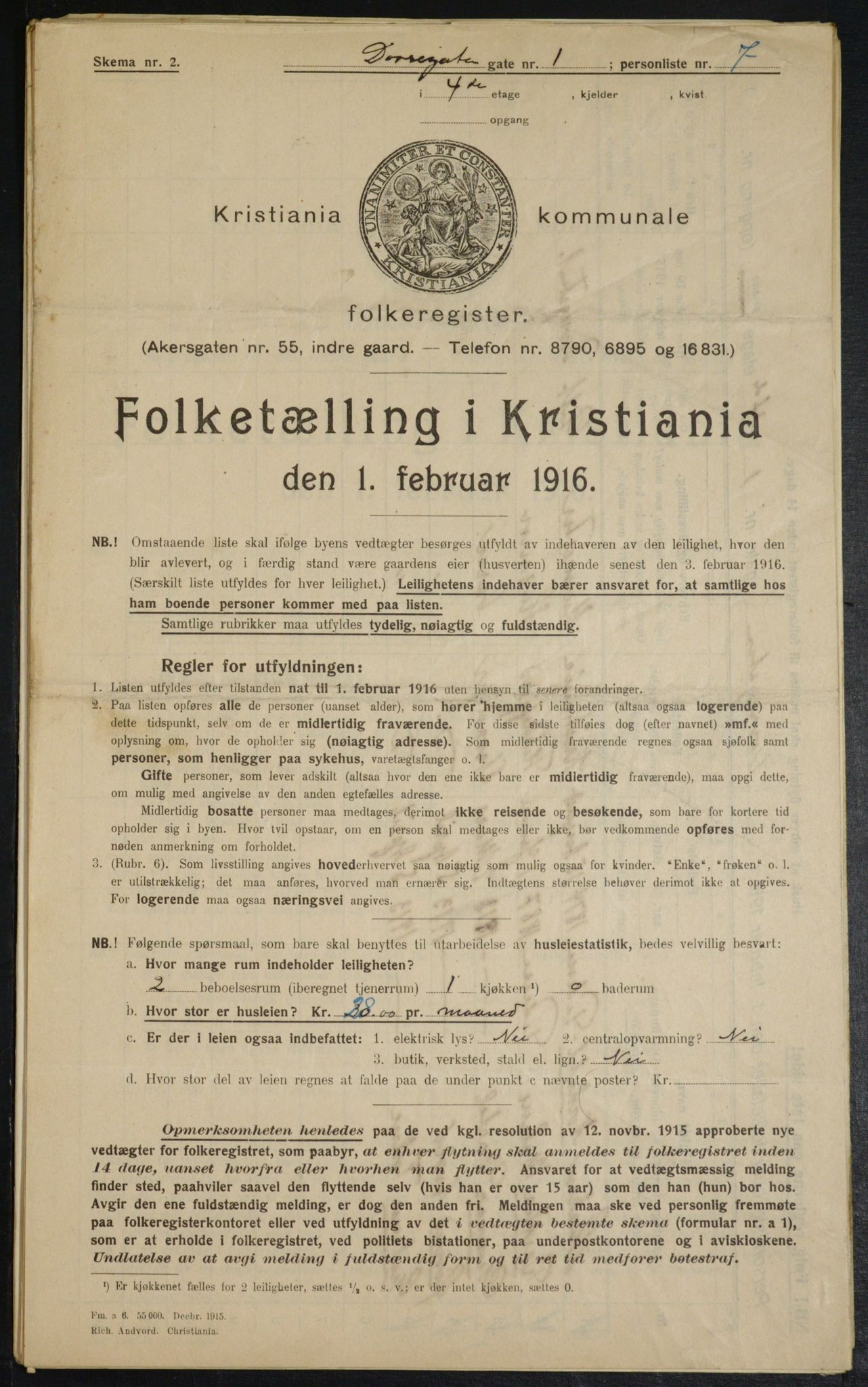 OBA, Municipal Census 1916 for Kristiania, 1916, p. 16096