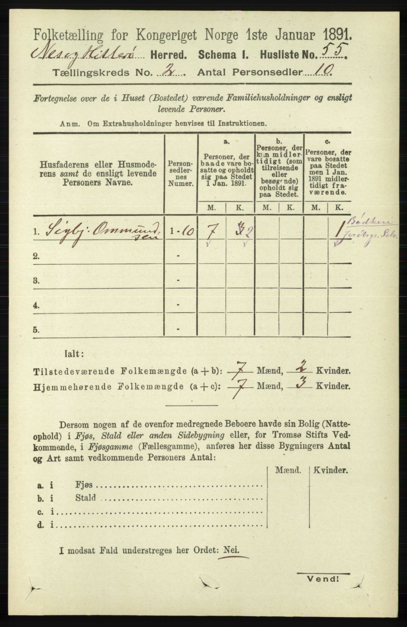 RA, 1891 census for 1043 Hidra og Nes, 1891, p. 526