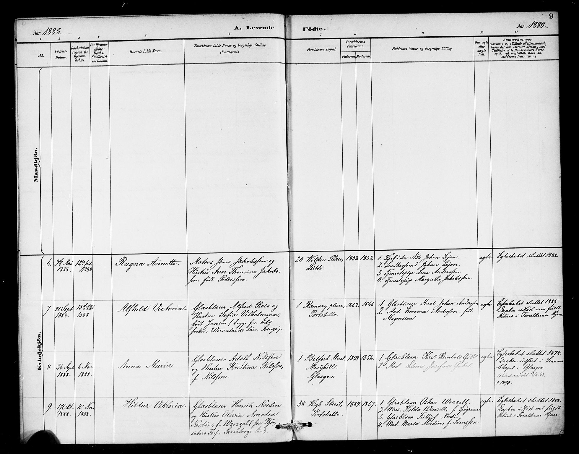 Den norske sjømannsmisjon i utlandet/Skotske havner (Leith, Glasgow), SAB/SAB/PA-0100/H/Ha/Haa/L0003: Parish register (official) no. A 3, 1887-1898, p. 9