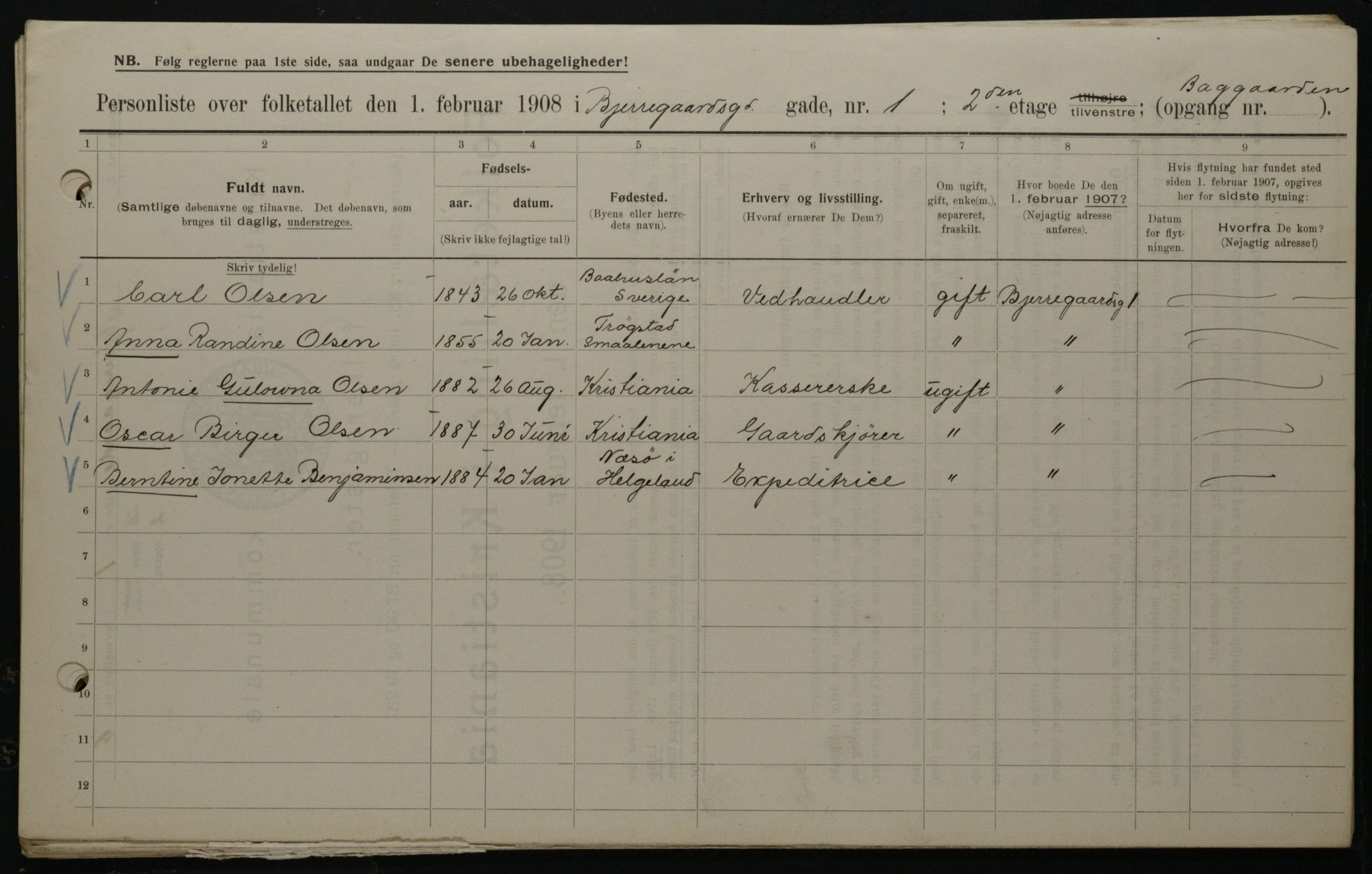 OBA, Municipal Census 1908 for Kristiania, 1908, p. 5388