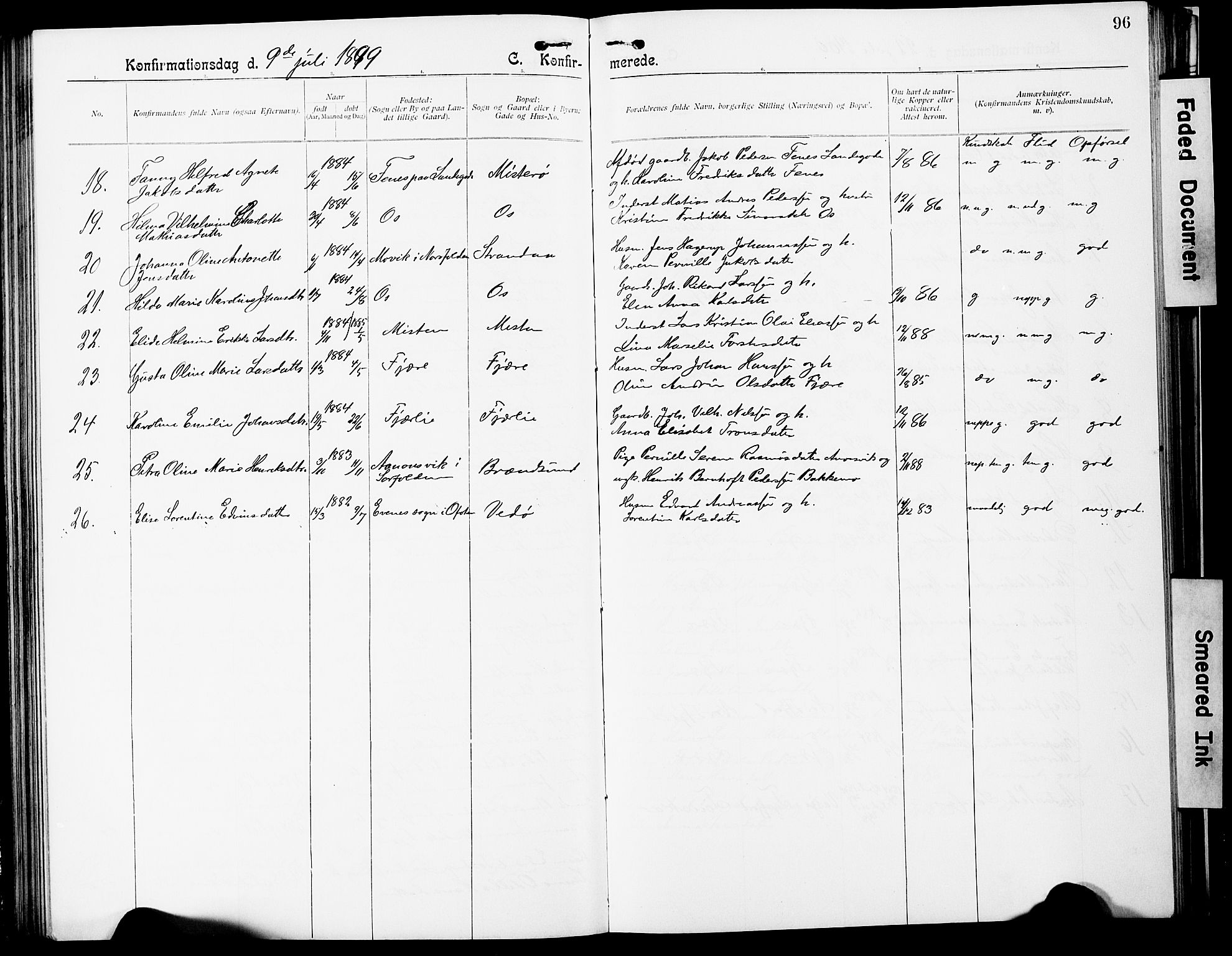 Ministerialprotokoller, klokkerbøker og fødselsregistre - Nordland, AV/SAT-A-1459/803/L0077: Parish register (copy) no. 803C04, 1897-1930, p. 96