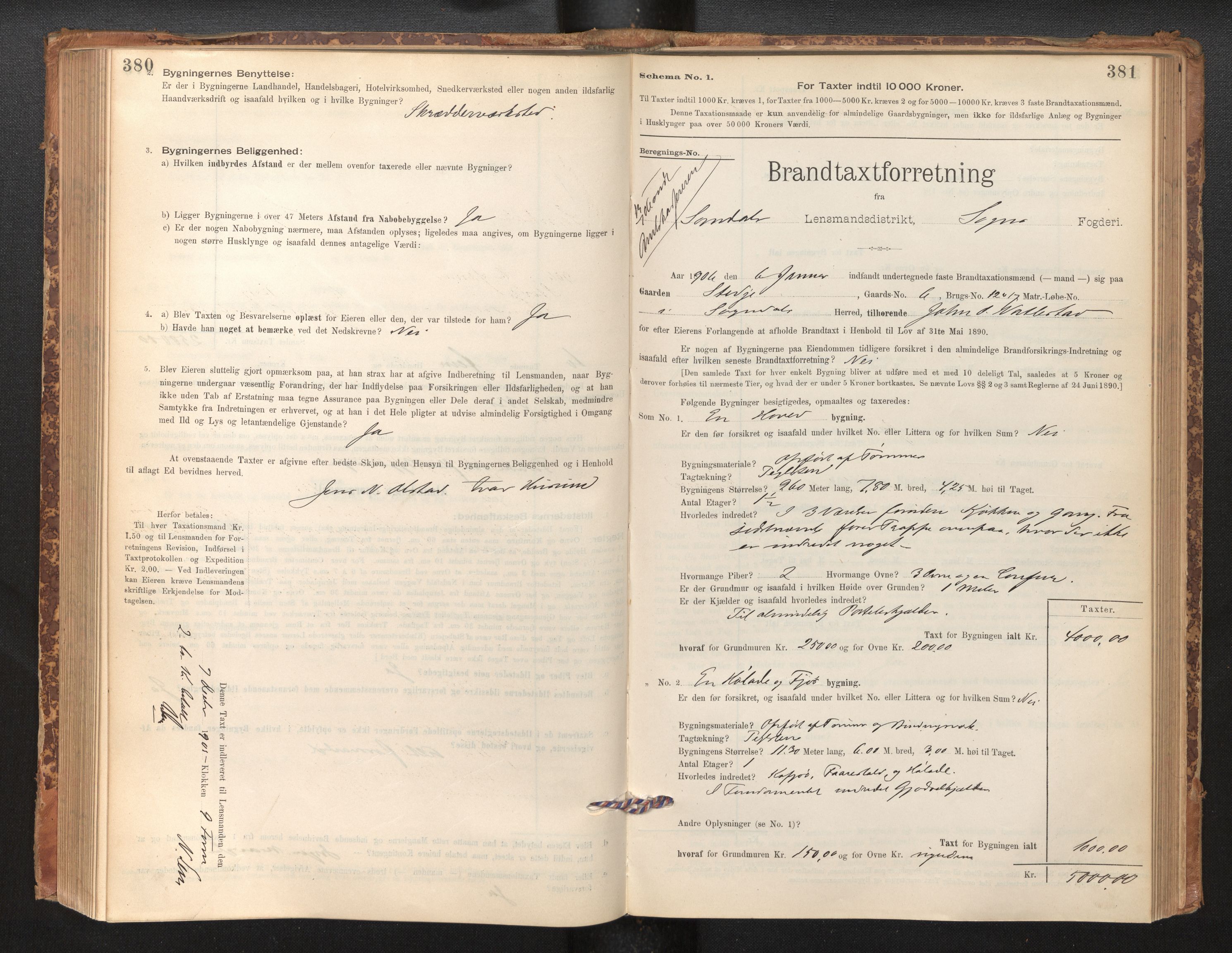 Lensmannen i Sogndal, SAB/A-29901/0012/L0008: Branntakstprotokoll, skjematakst, 1895-1906, p. 380-381
