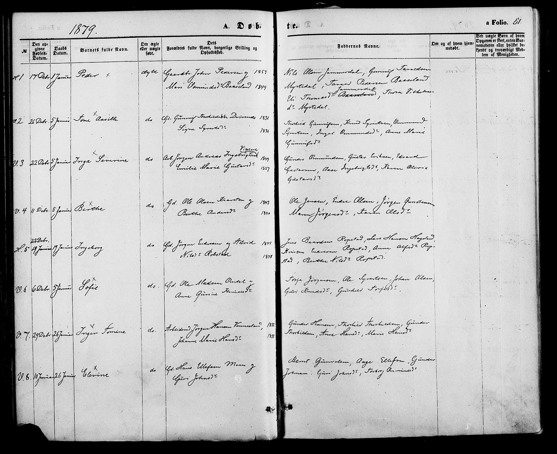 Vennesla sokneprestkontor, AV/SAK-1111-0045/Fa/Fac/L0008: Parish register (official) no. A 8, 1874-1883, p. 51