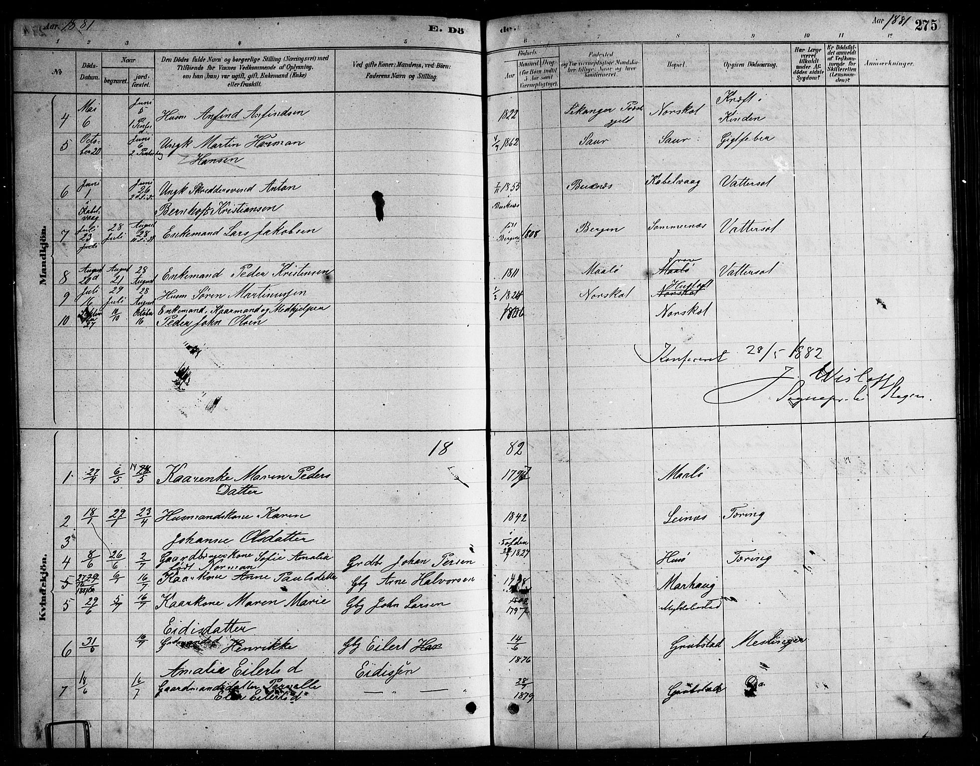 Ministerialprotokoller, klokkerbøker og fødselsregistre - Nordland, AV/SAT-A-1459/857/L0828: Parish register (copy) no. 857C03, 1879-1908, p. 275