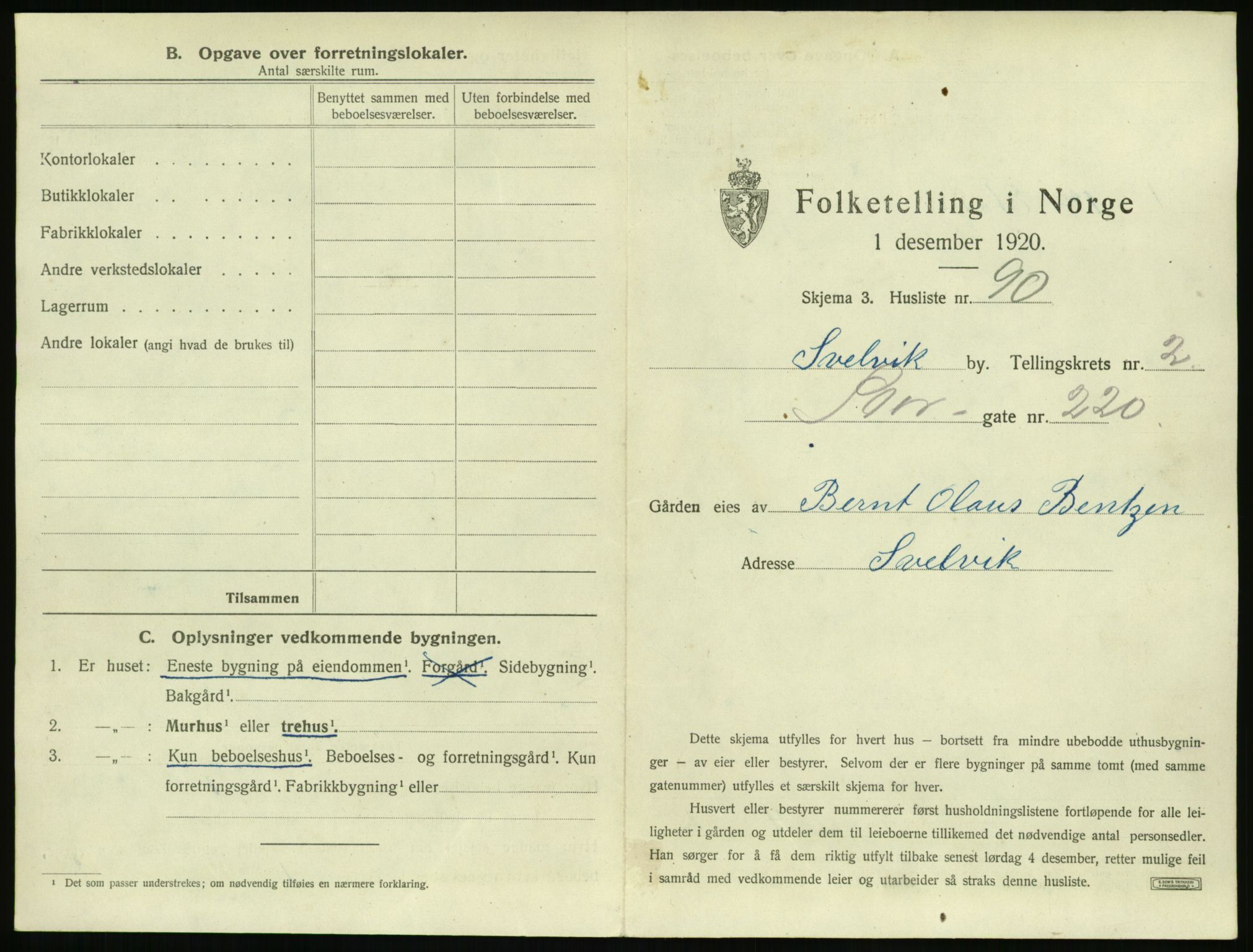 SAKO, 1920 census for Svelvik, 1920, p. 457