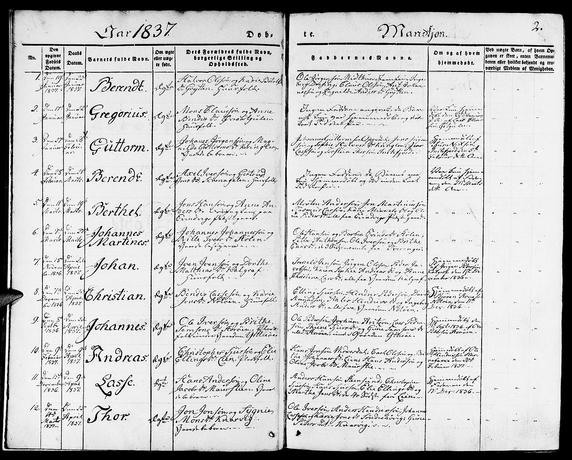 Gulen sokneprestembete, SAB/A-80201/H/Haa/Haaa/L0020: Parish register (official) no. A 20, 1837-1847, p. 2
