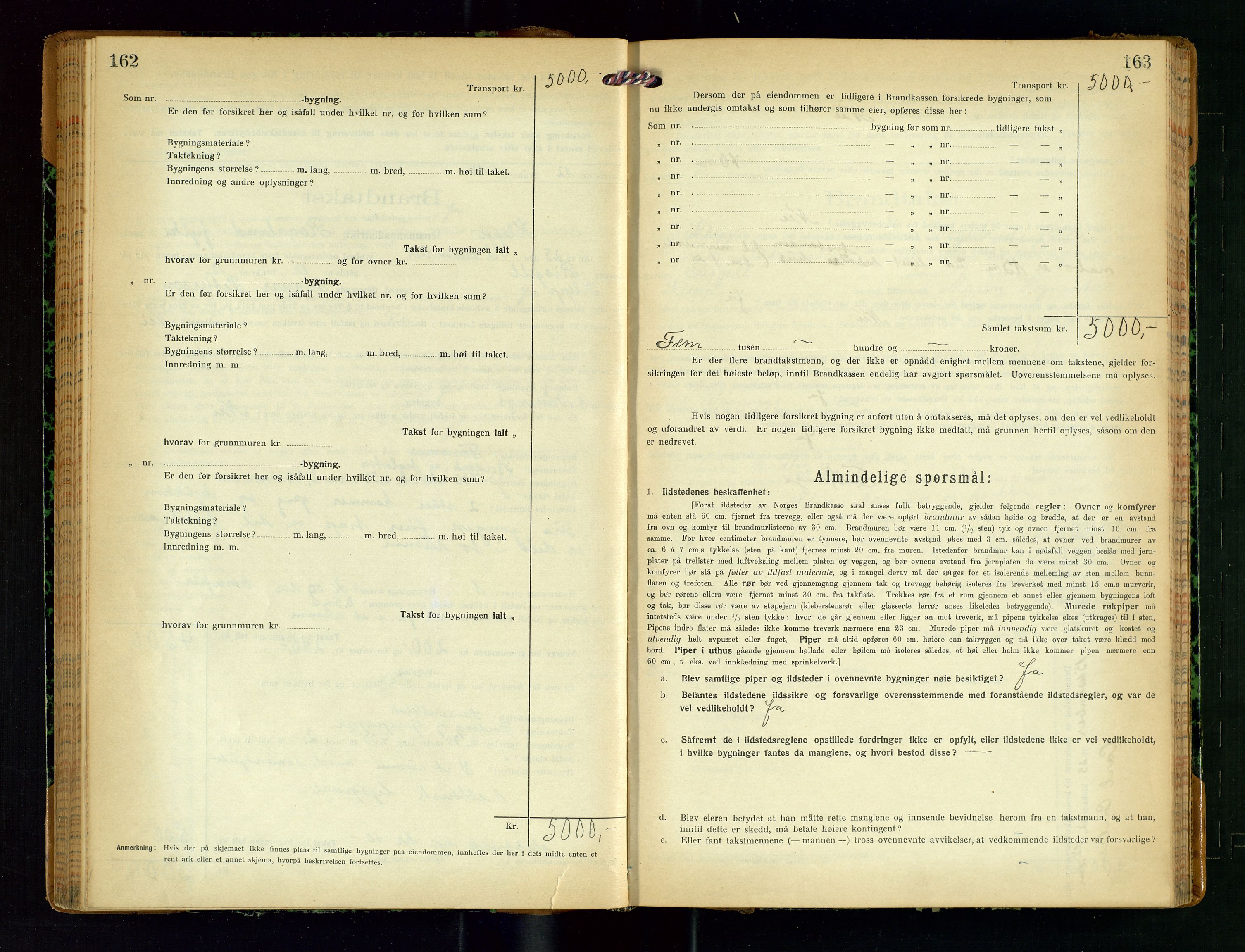 Klepp lensmannskontor, SAST/A-100163/Goc/L0011: "Brandtakstprotokoll" m/register, 1924-1929, p. 162-163