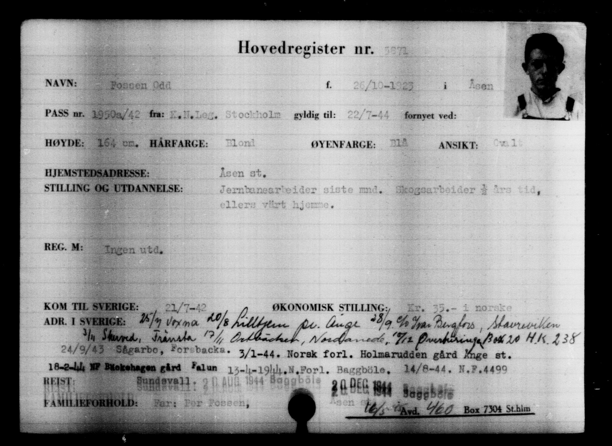 Utenriksstasjonene, Legasjonen i Stockholm, Flyktningkontoret, AV/RA-S-6753/V/Va/L0004: Kjesäterkartoteket, flyktninger med registreringsnr. 3496-6610, 1940-1945, p. 2757