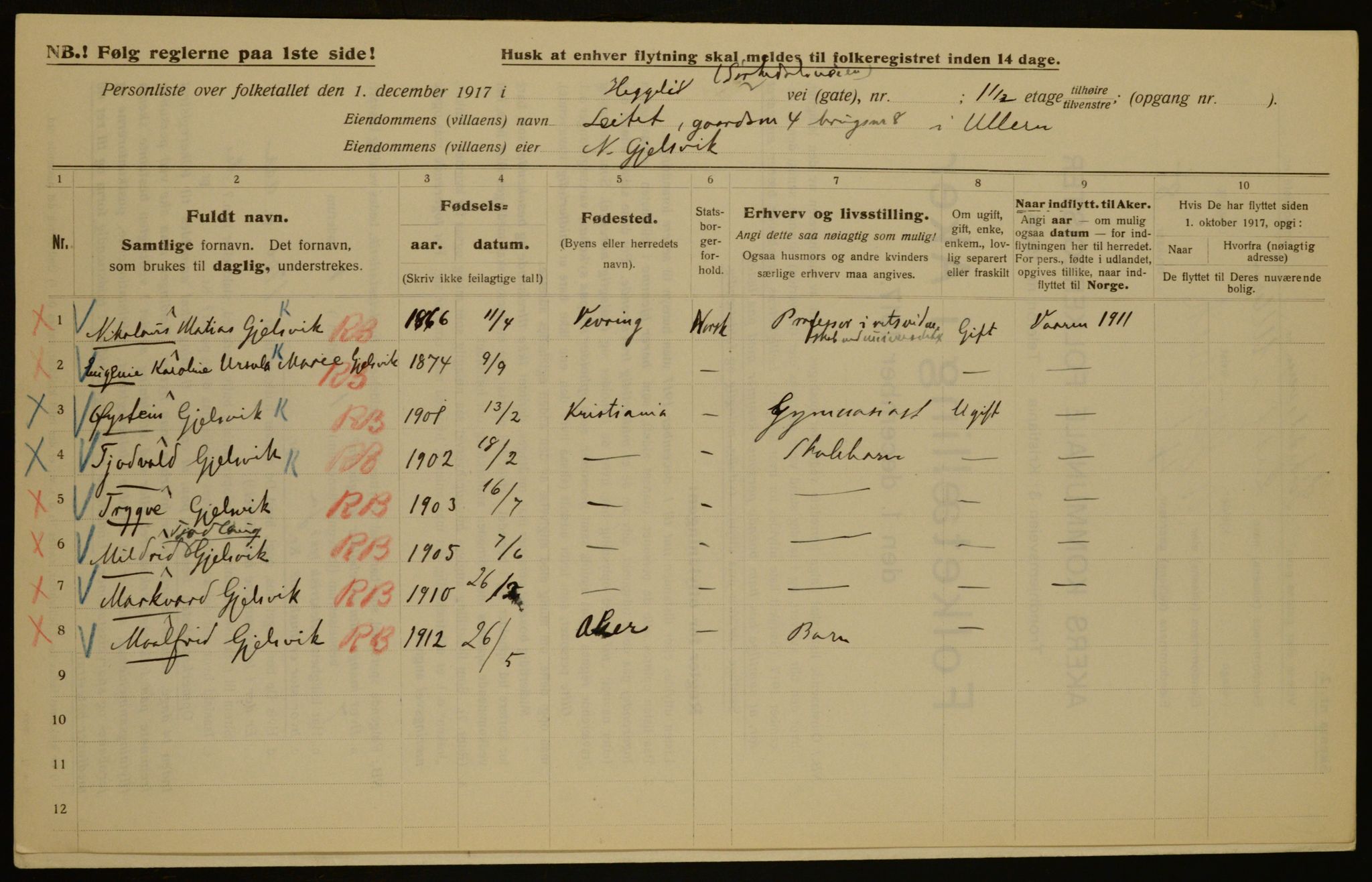 OBA, Municipal Census 1917 for Aker, 1917, p. 57