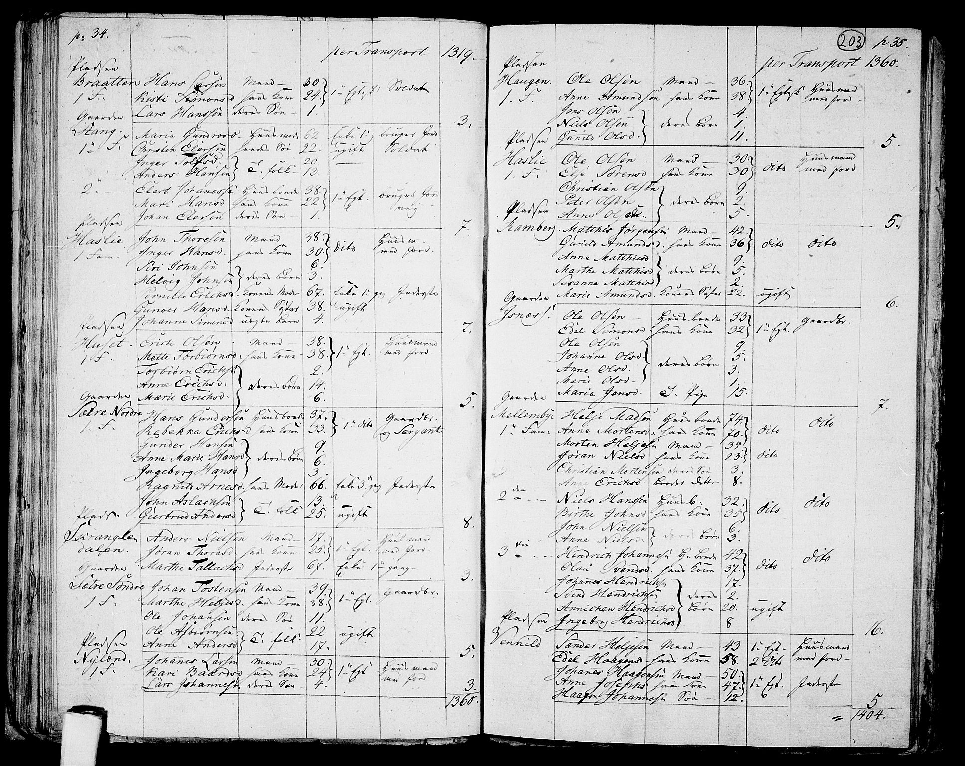 RA, 1801 census for 0130P Tune, 1801, p. 202b-203a