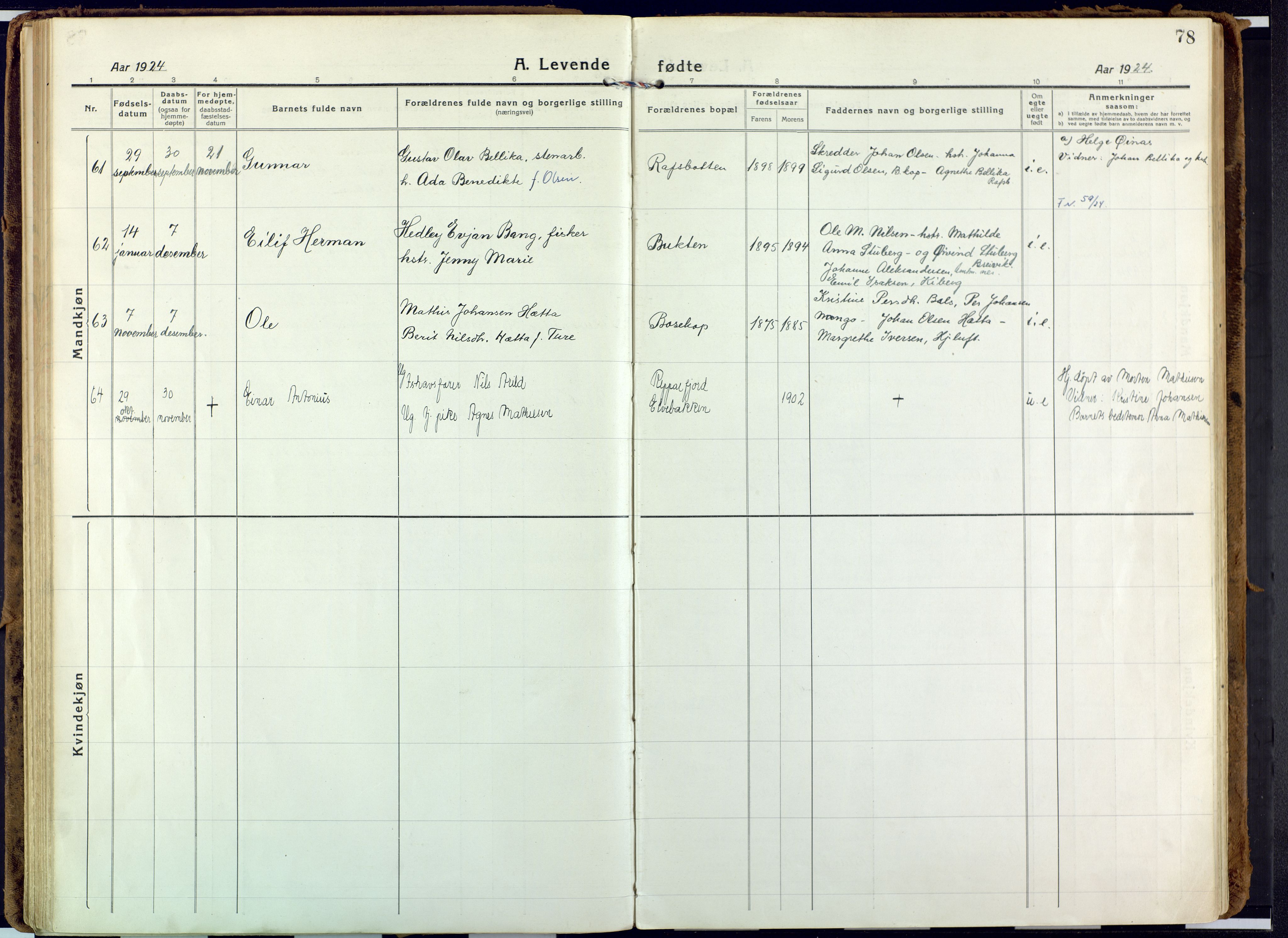 Alta sokneprestkontor, AV/SATØ-S-1338/H/Ha: Parish register (official) no. 6, 1918-1931, p. 78