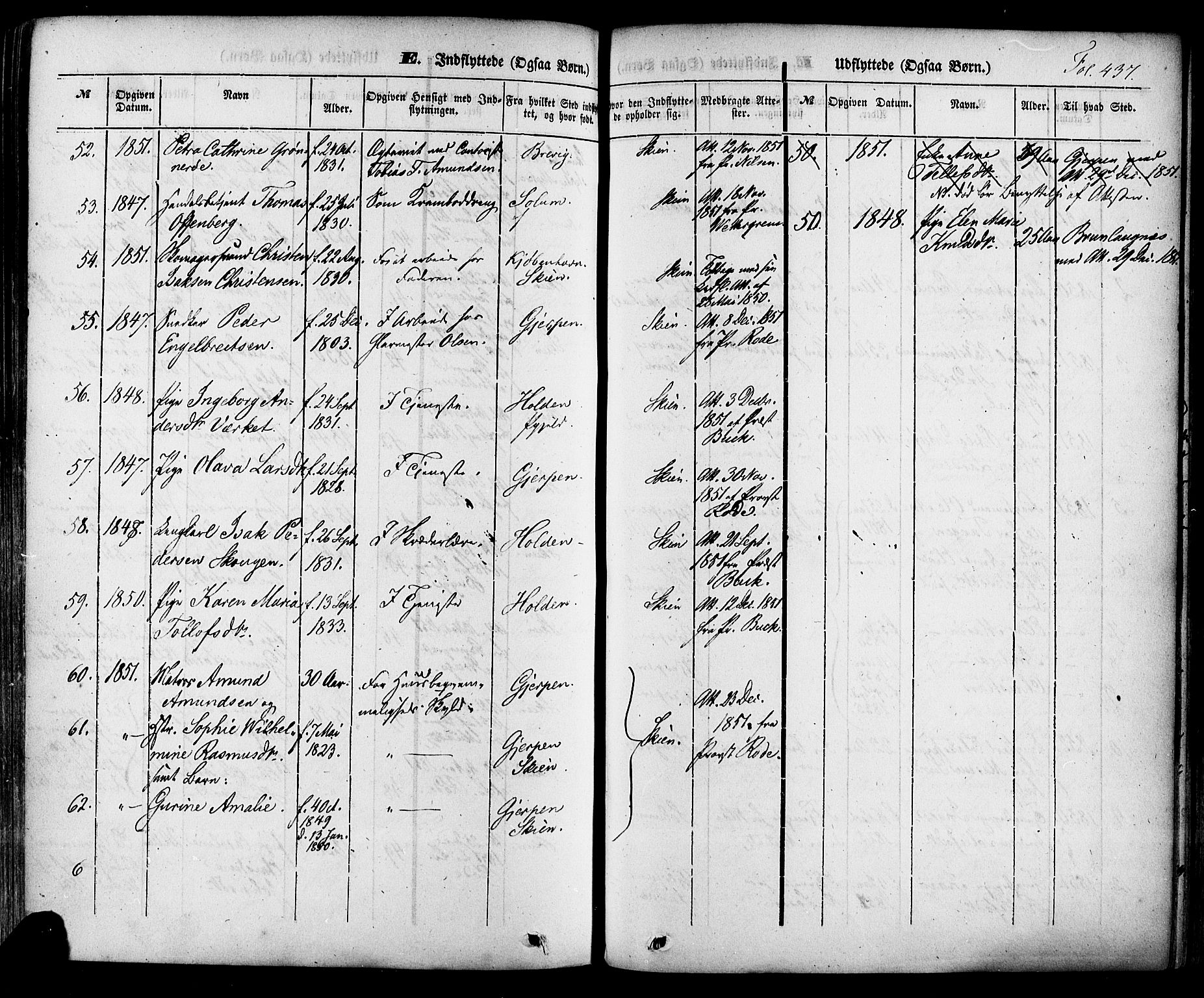 Skien kirkebøker, SAKO/A-302/F/Fa/L0006a: Parish register (official) no. 6A, 1843-1856, p. 437