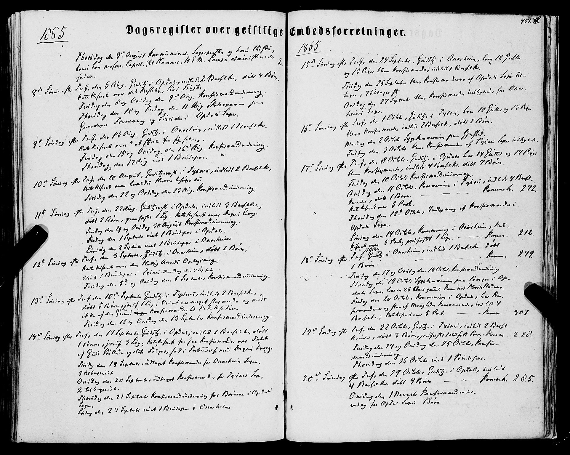 Tysnes sokneprestembete, SAB/A-78601/H/Haa: Parish register (official) no. A 11, 1860-1871, p. 451