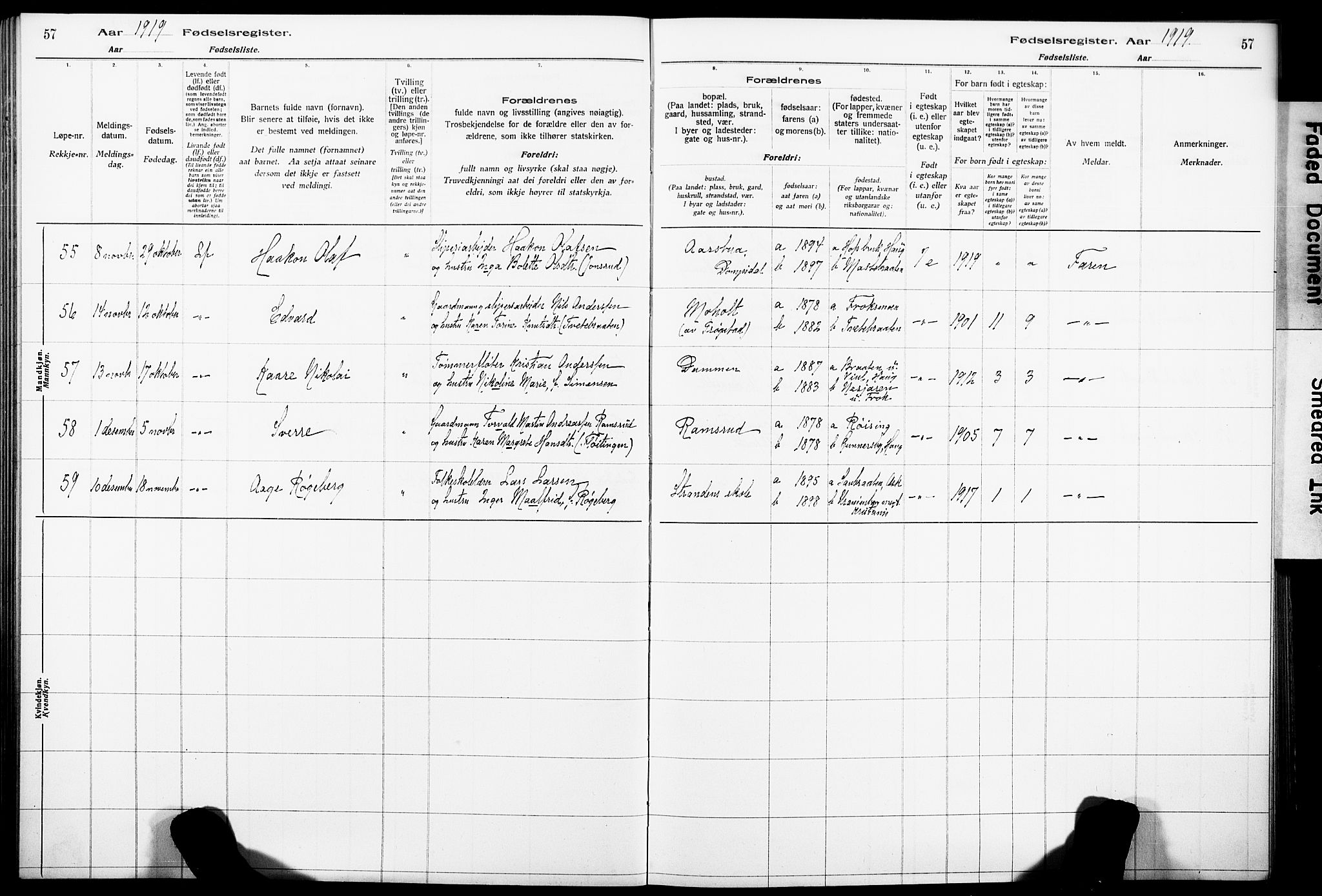 Norderhov kirkebøker, SAKO/A-237/J/Ja/L0001: Birth register no. 1, 1916-1930, p. 57