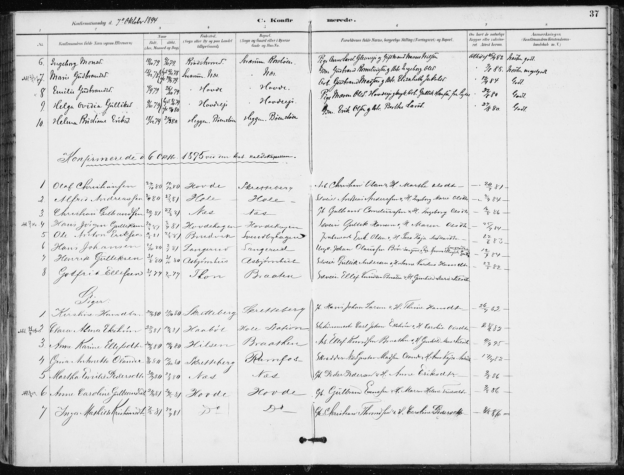 Modum kirkebøker, AV/SAKO-A-234/F/Fa/L0016: Parish register (official) no. 16, 1890-1899, p. 37