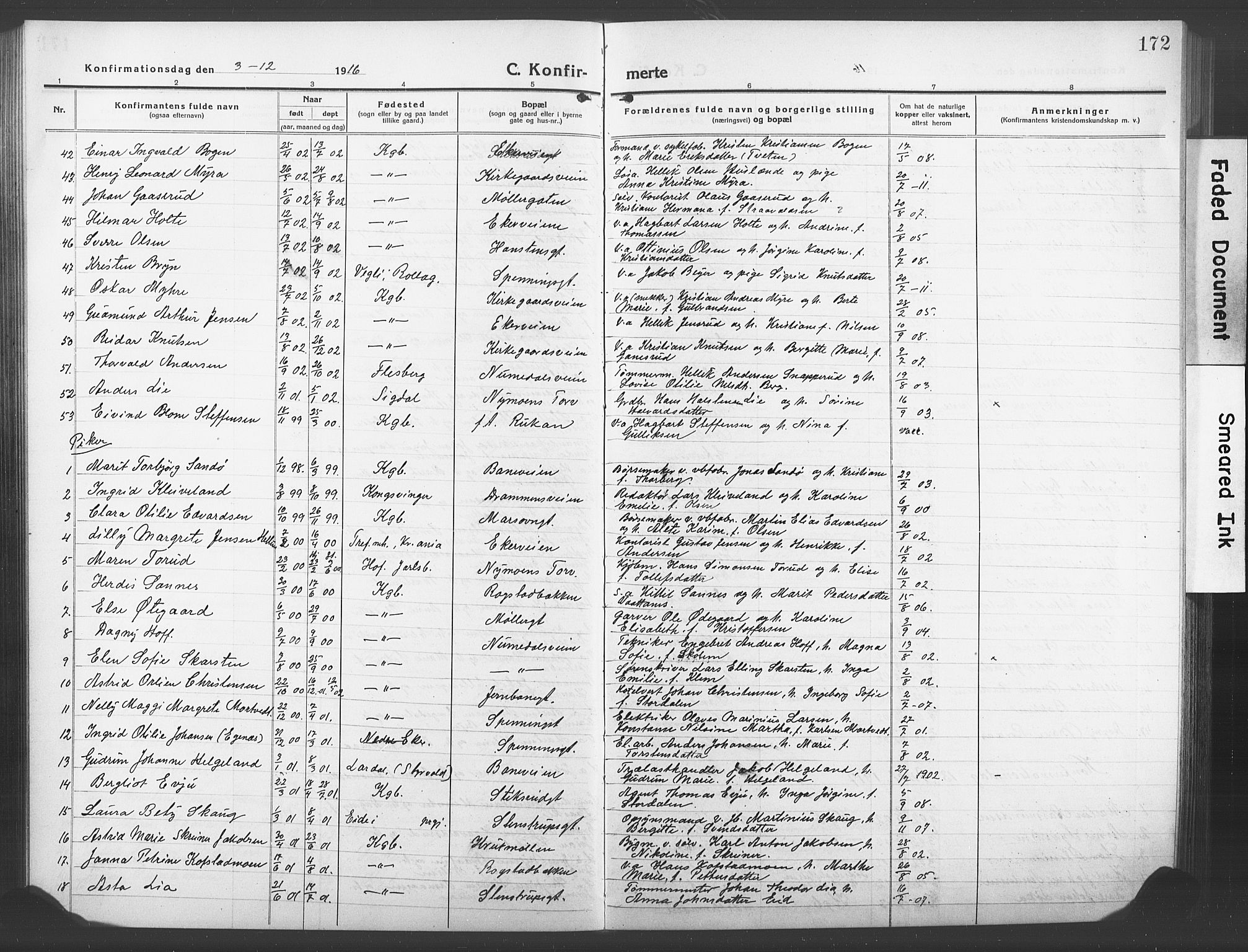 Kongsberg kirkebøker, AV/SAKO-A-22/G/Ga/L0008: Parish register (copy) no. 8, 1915-1932, p. 172