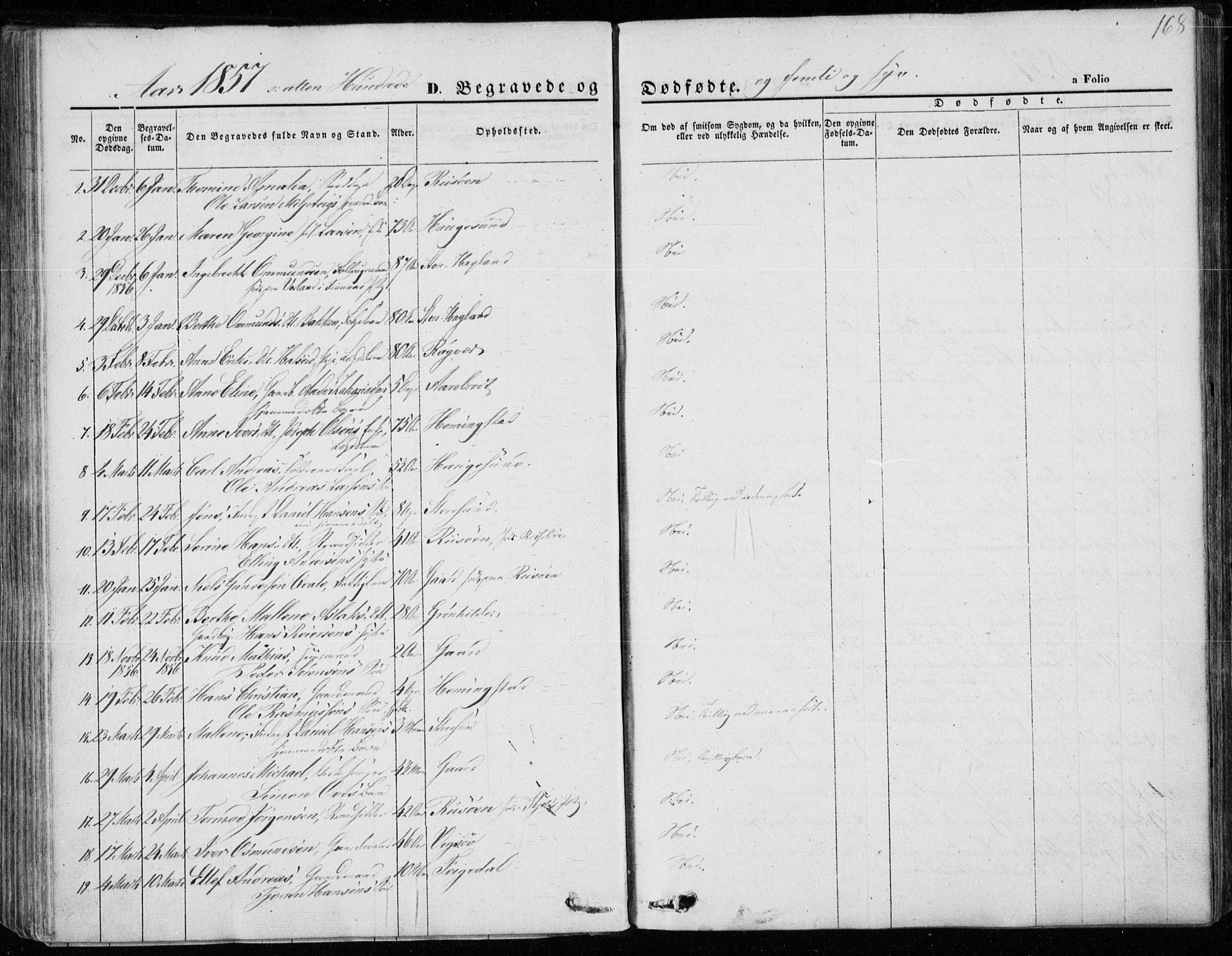 Torvastad sokneprestkontor, SAST/A -101857/H/Ha/Haa/L0011: Parish register (official) no. A 11, 1857-1866, p. 168